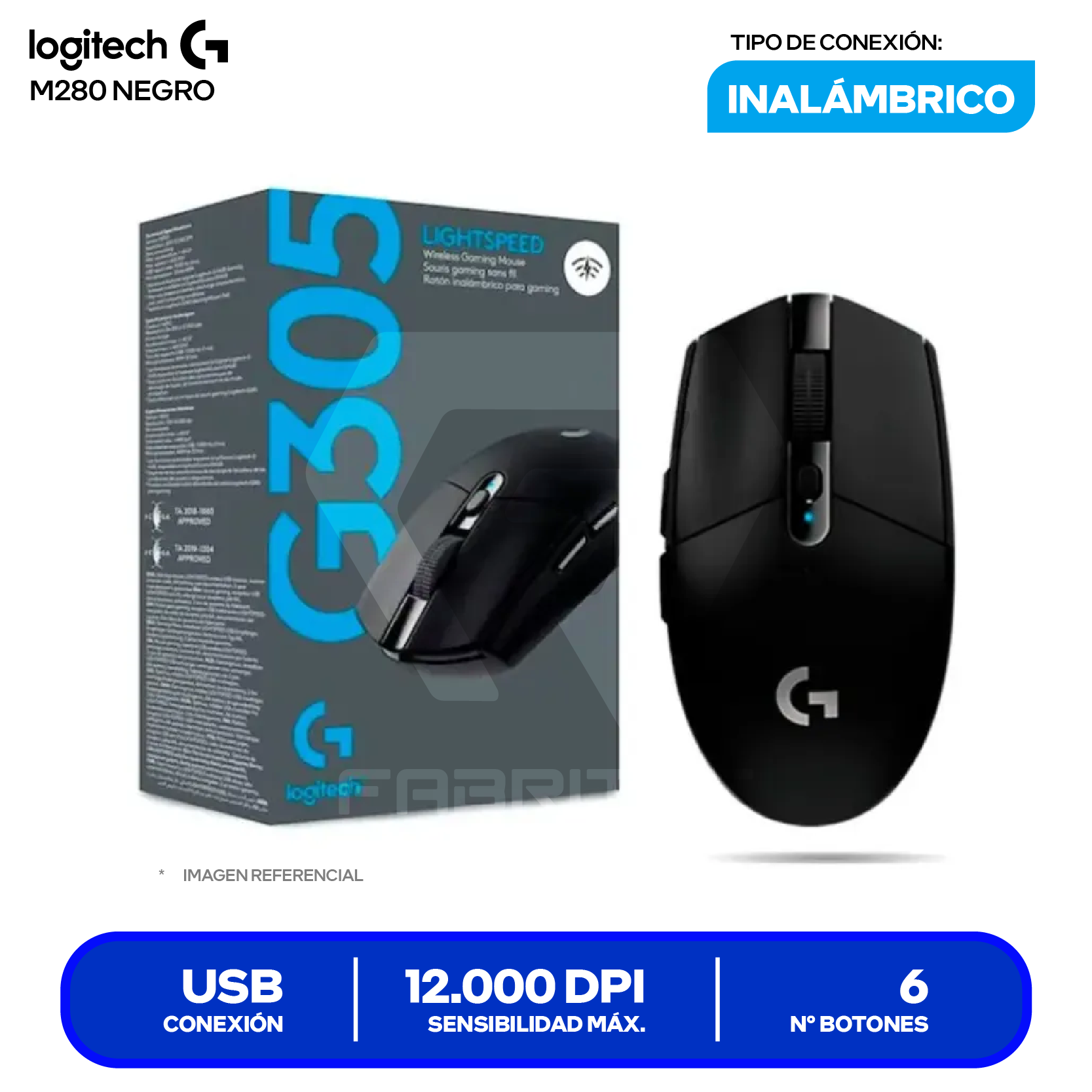 Mouse Gamer Inalámbrico Logitech G305 Lightspeed ( 910-005281 ) Negro 12.000 DPI