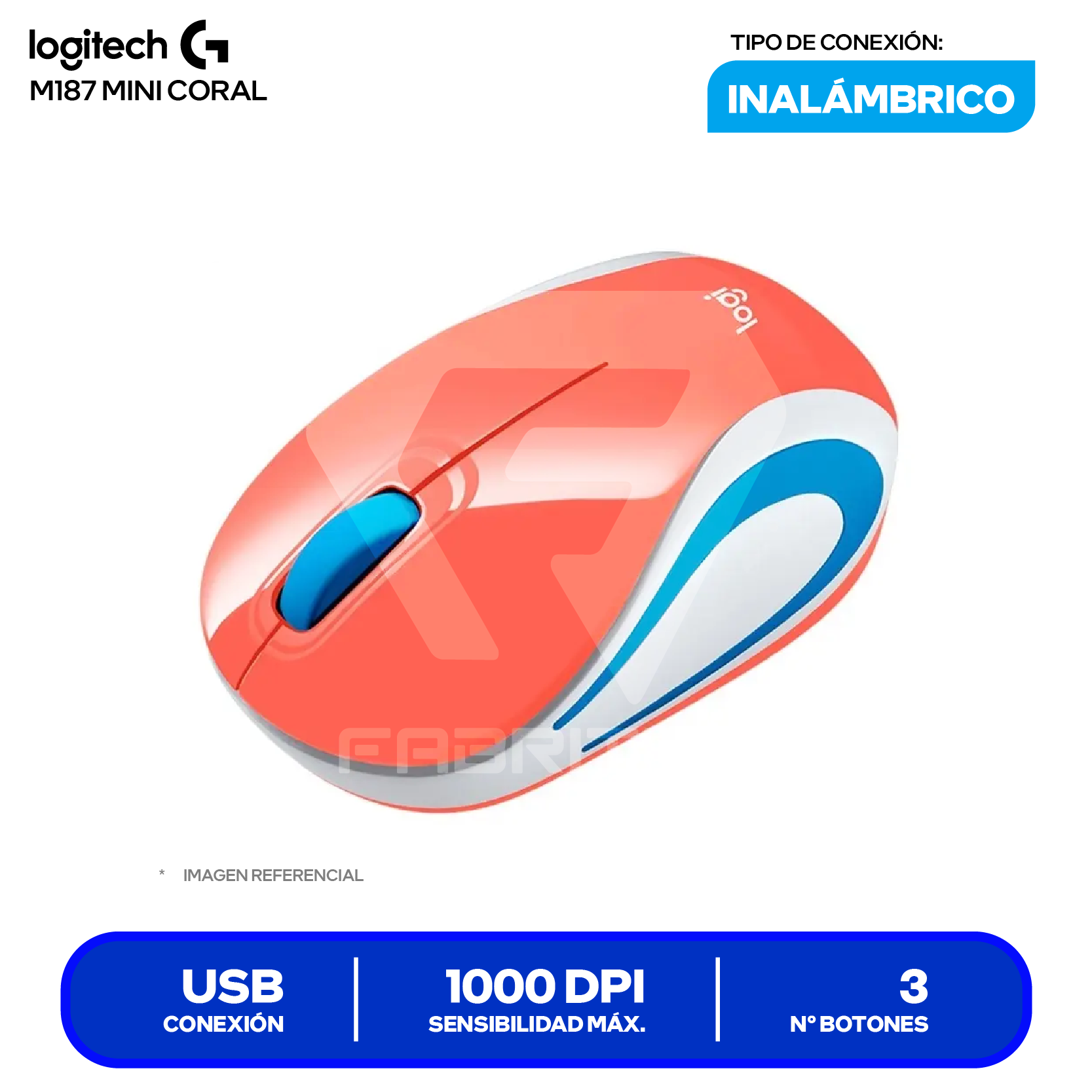 Mouse Inalámbrico Logitech M187 Mini ( 910-005362 ) Coral 1000 DPI