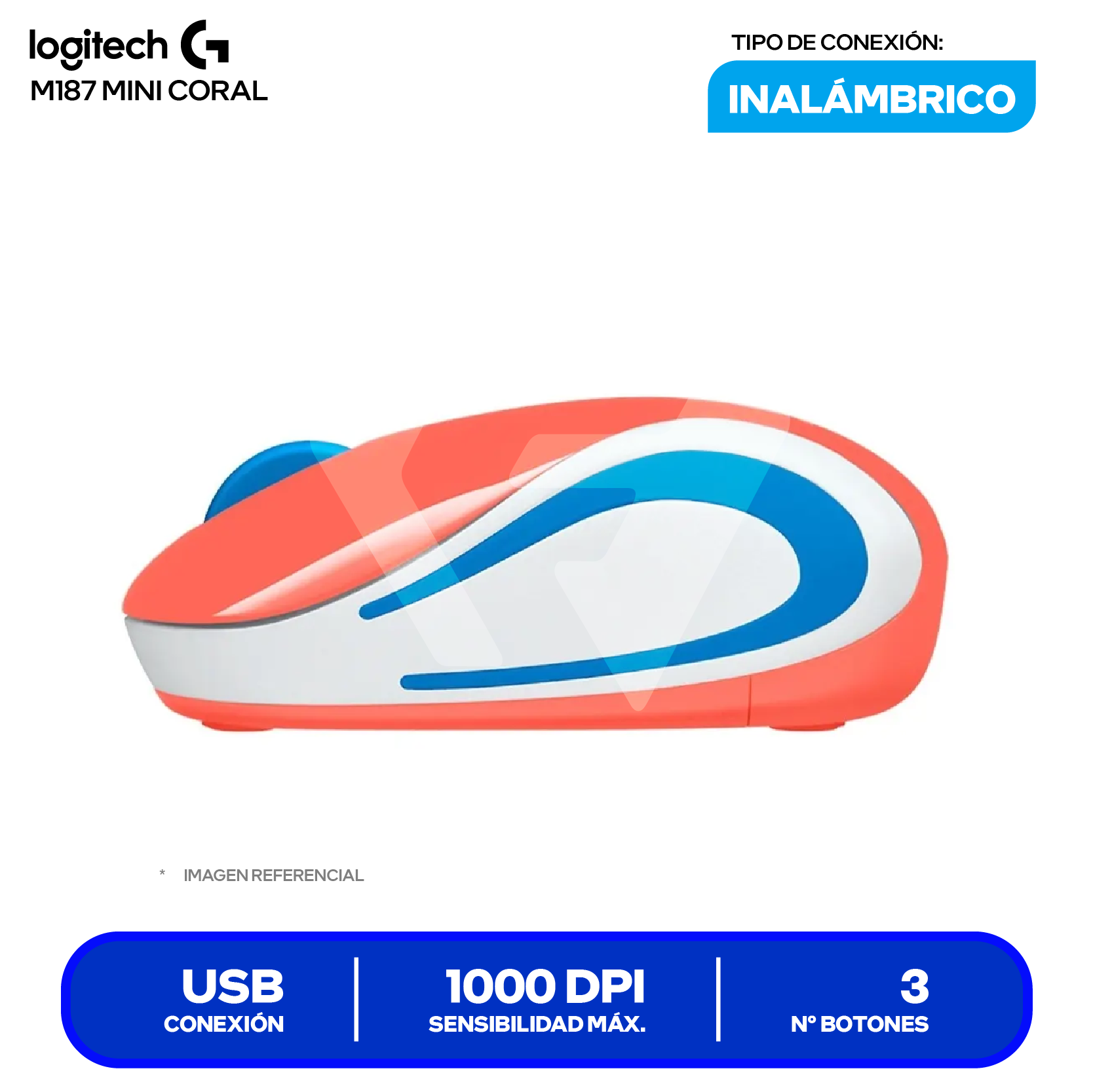 Mouse Inalámbrico Logitech M187 Mini ( 910-005362 ) Coral 1000 DPI