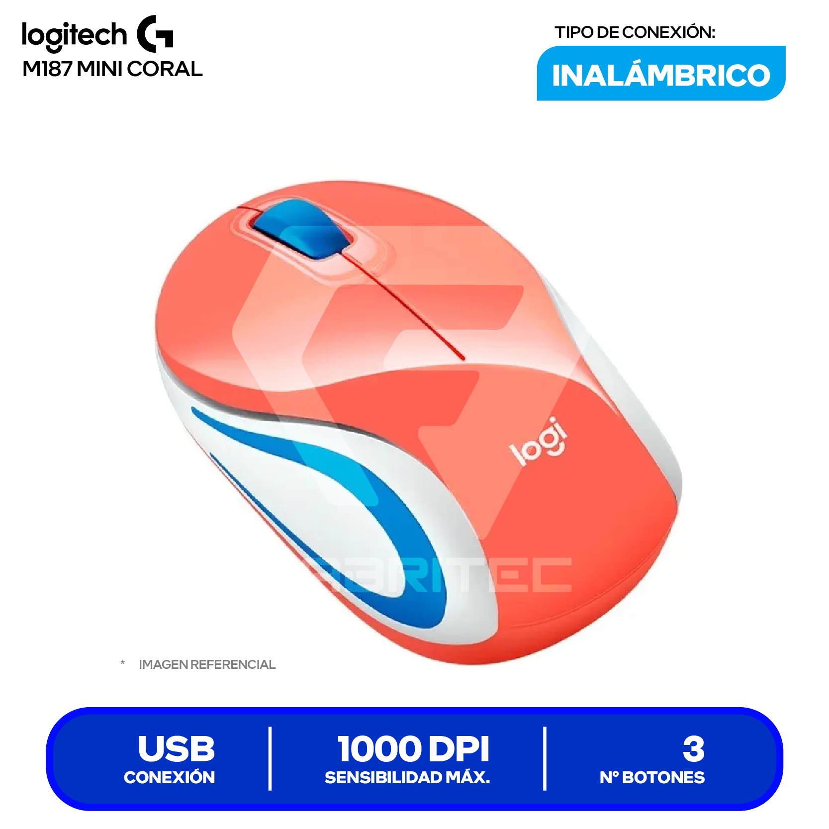 Mouse Inalámbrico Logitech M187 Mini ( 910-005362 ) Coral 1000 DPI