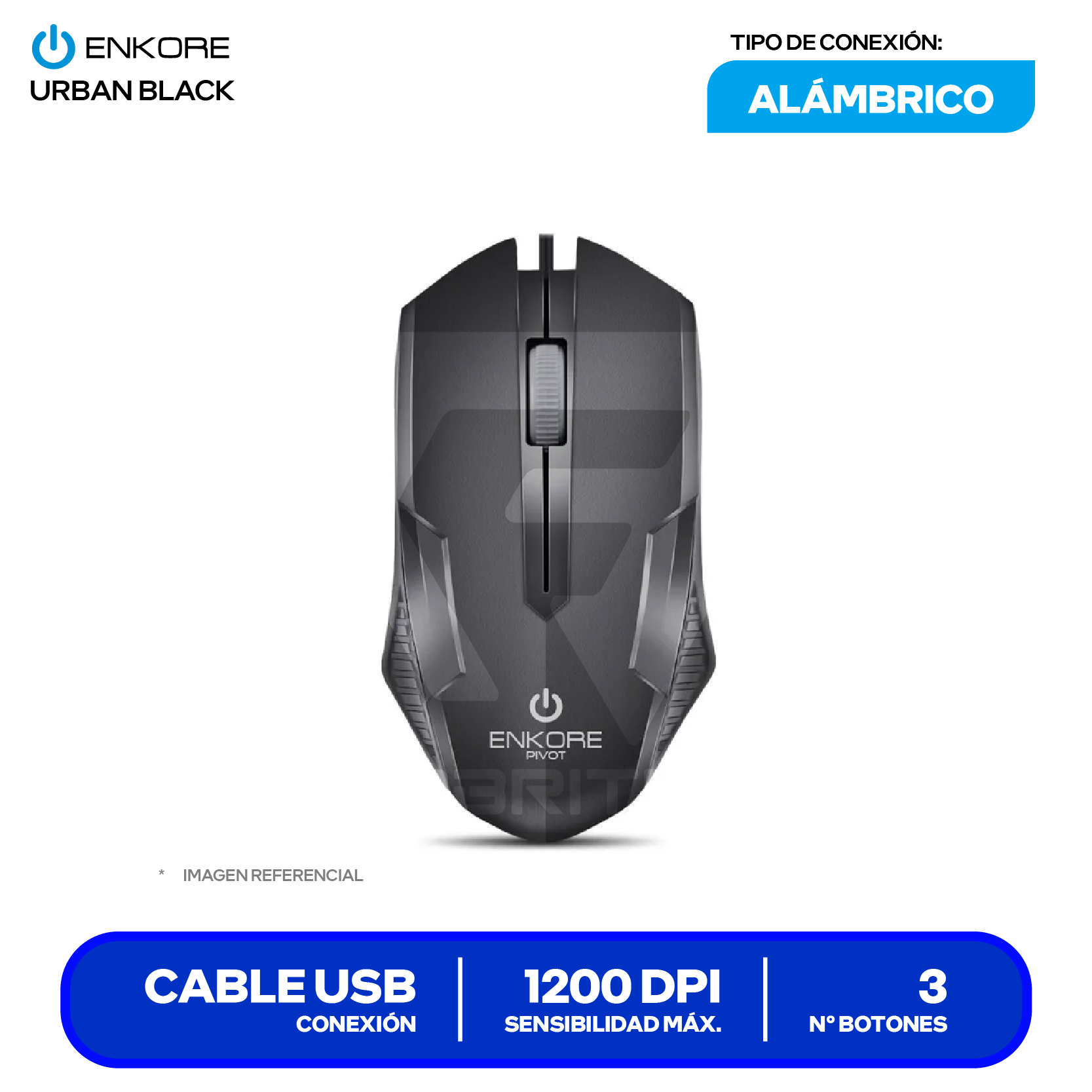 Mouse Alámbrico Enkore Pivot ( EKM105 ) Negro 1200 DPI