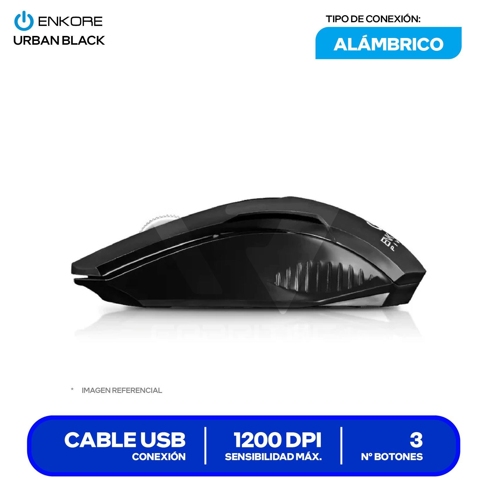 Mouse Alámbrico Enkore Pivot ( EKM105 ) Negro 1200 DPI