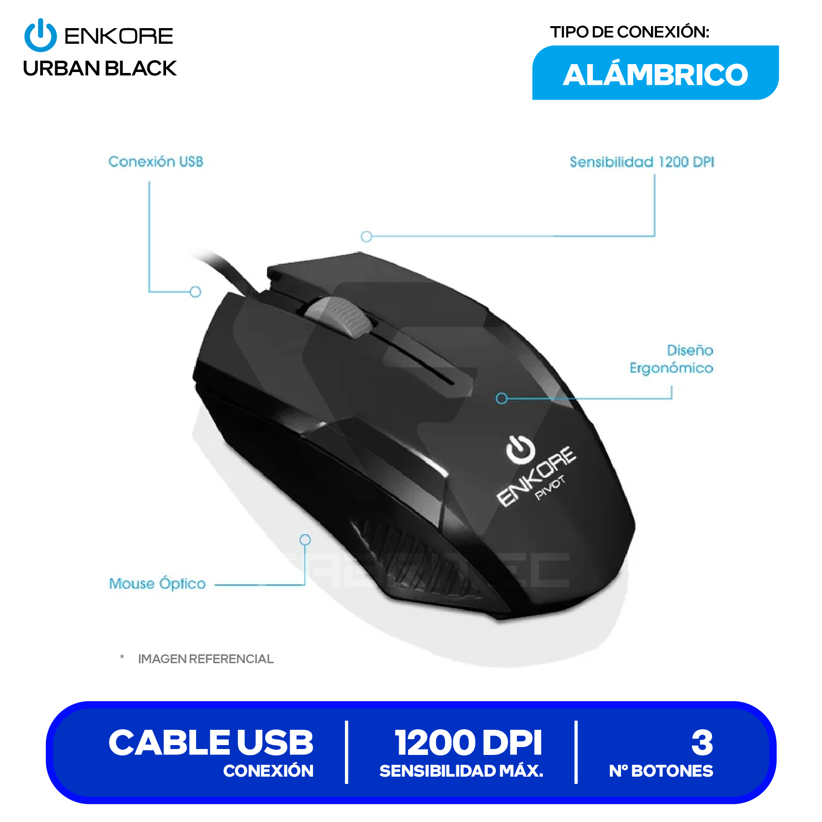 Mouse Alámbrico Enkore Pivot ( EKM105 ) Negro 1200 DPI