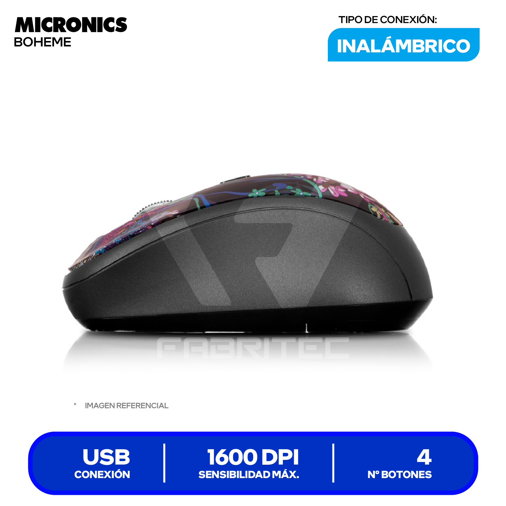 Mouse Inalámbrico Micronics Boheme ( MIC M714 ) 1600 DPI