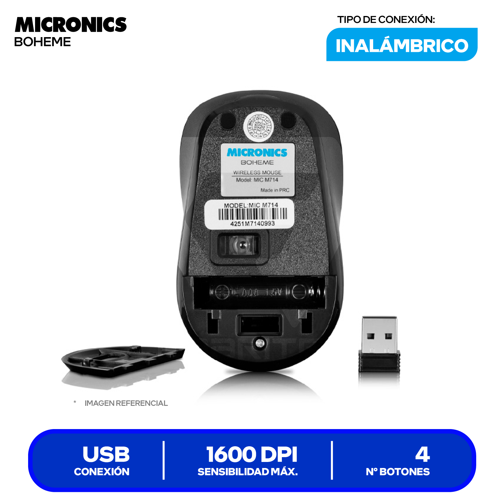 Mouse Inalámbrico Micronics Boheme ( MIC M714 ) 1600 DPI