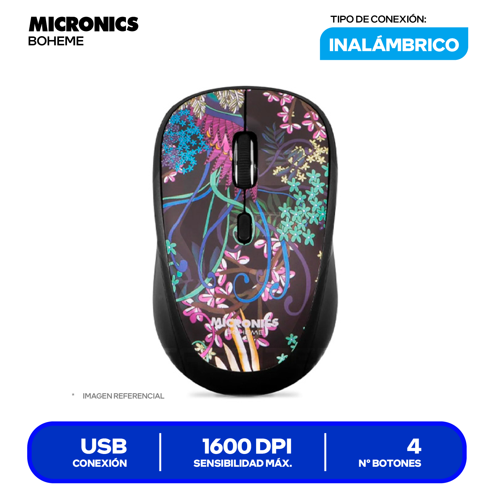 Mouse Inalámbrico Micronics Boheme ( MIC M714 ) 1600 DPI