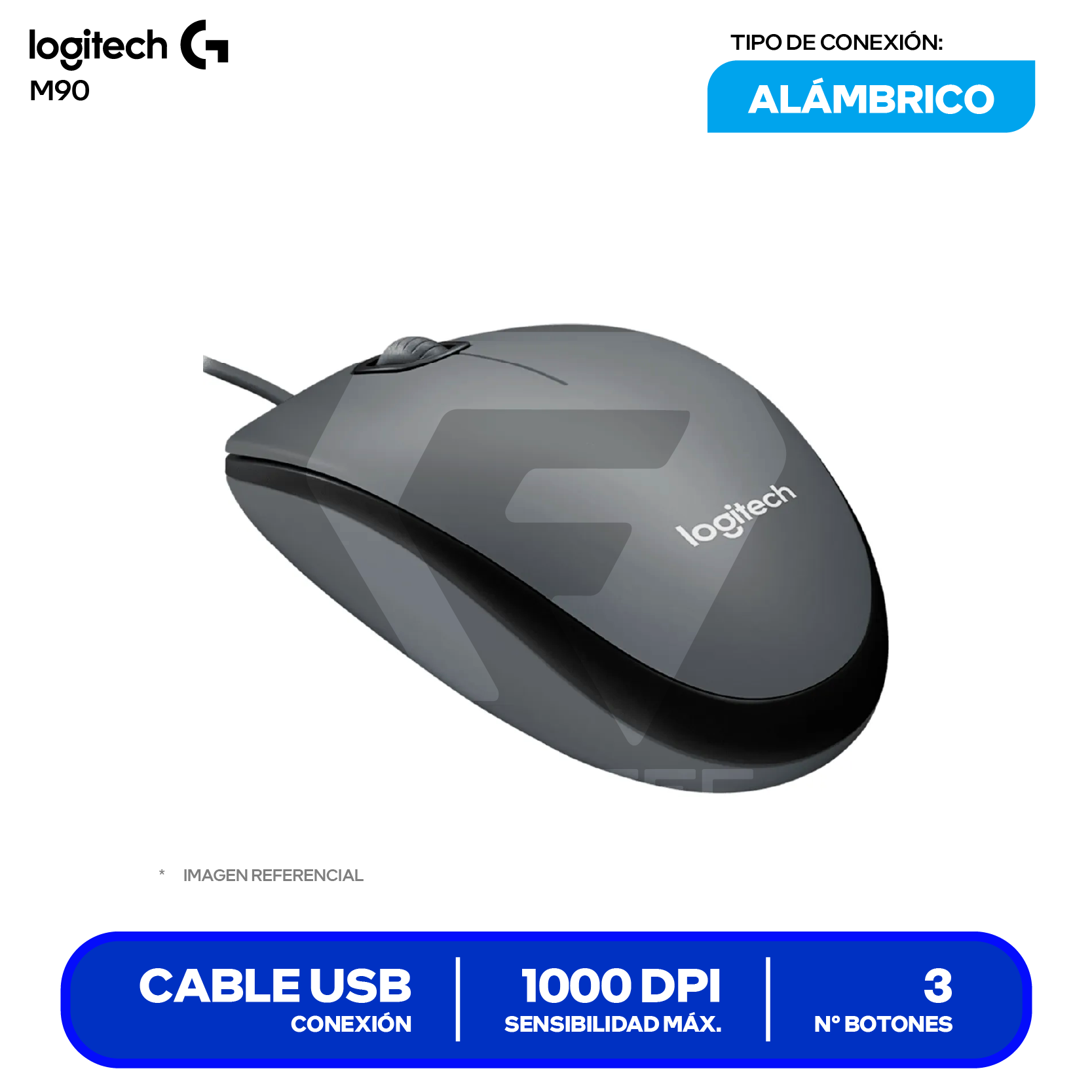 Mouse Alámbrico Logitech M90 ( 910-004053 ) Negro 1000 DPI