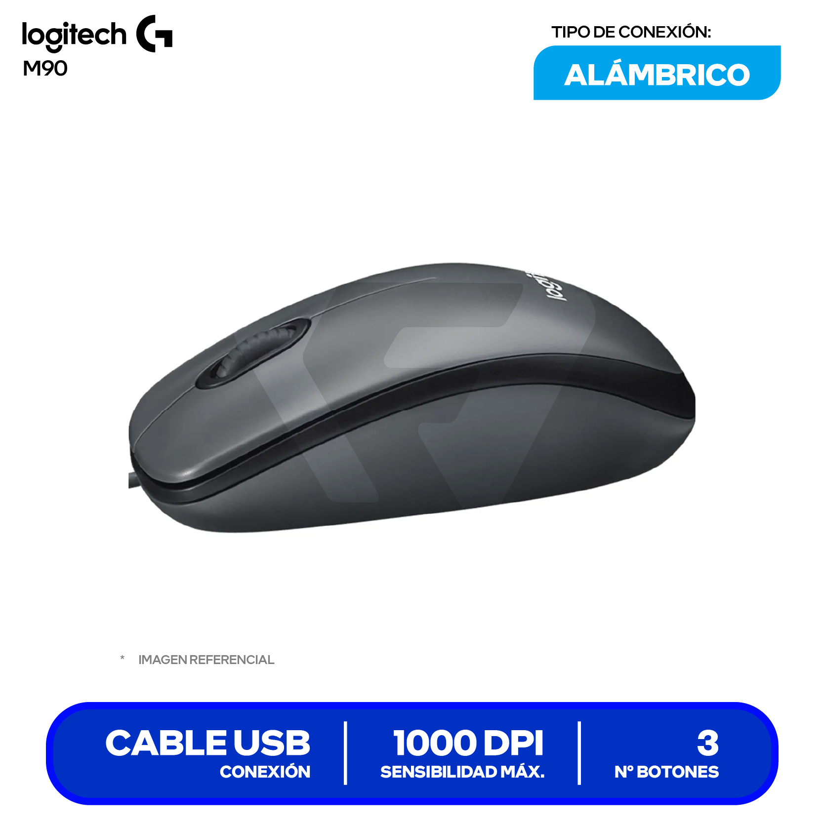 Mouse Alámbrico Logitech M90 ( 910-004053 ) Negro 1000 DPI