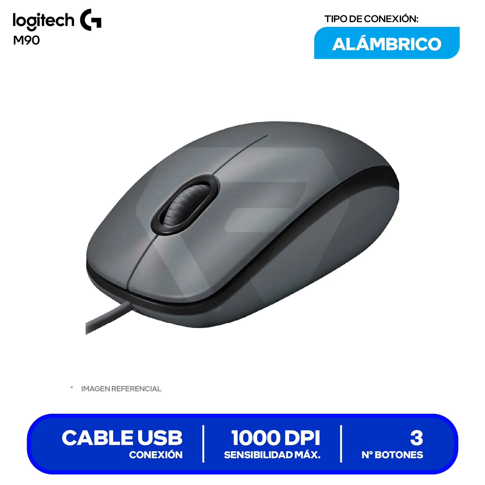 Mouse Alámbrico Logitech M90 ( 910-004053 ) Negro 1000 DPI