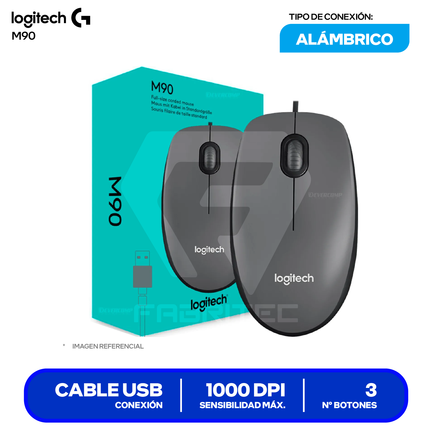 Mouse Alámbrico Logitech M90 ( 910-004053 ) Negro 1000 DPI