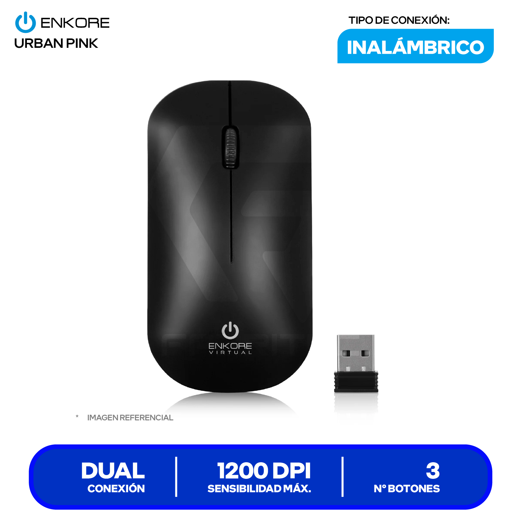 Mouse Inalámbrico Enkore Virtual Black ( EKM202-B ) 1200 DPI