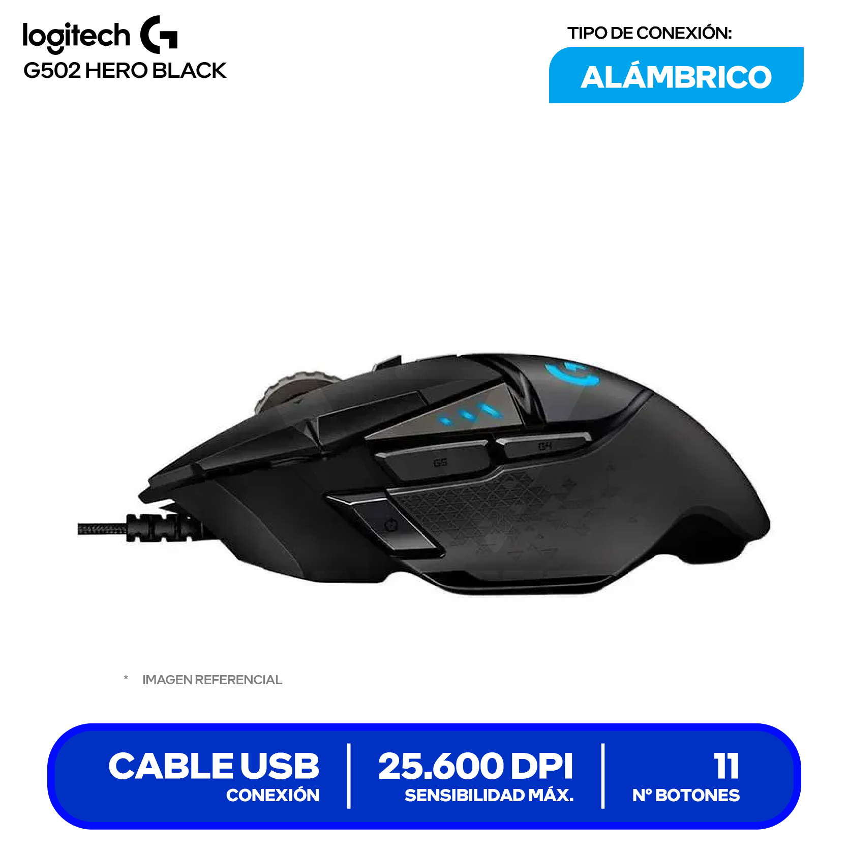 Mouse Gamer Logitech G502 Hero Black ( 910-005550 ) 25.600 DPI