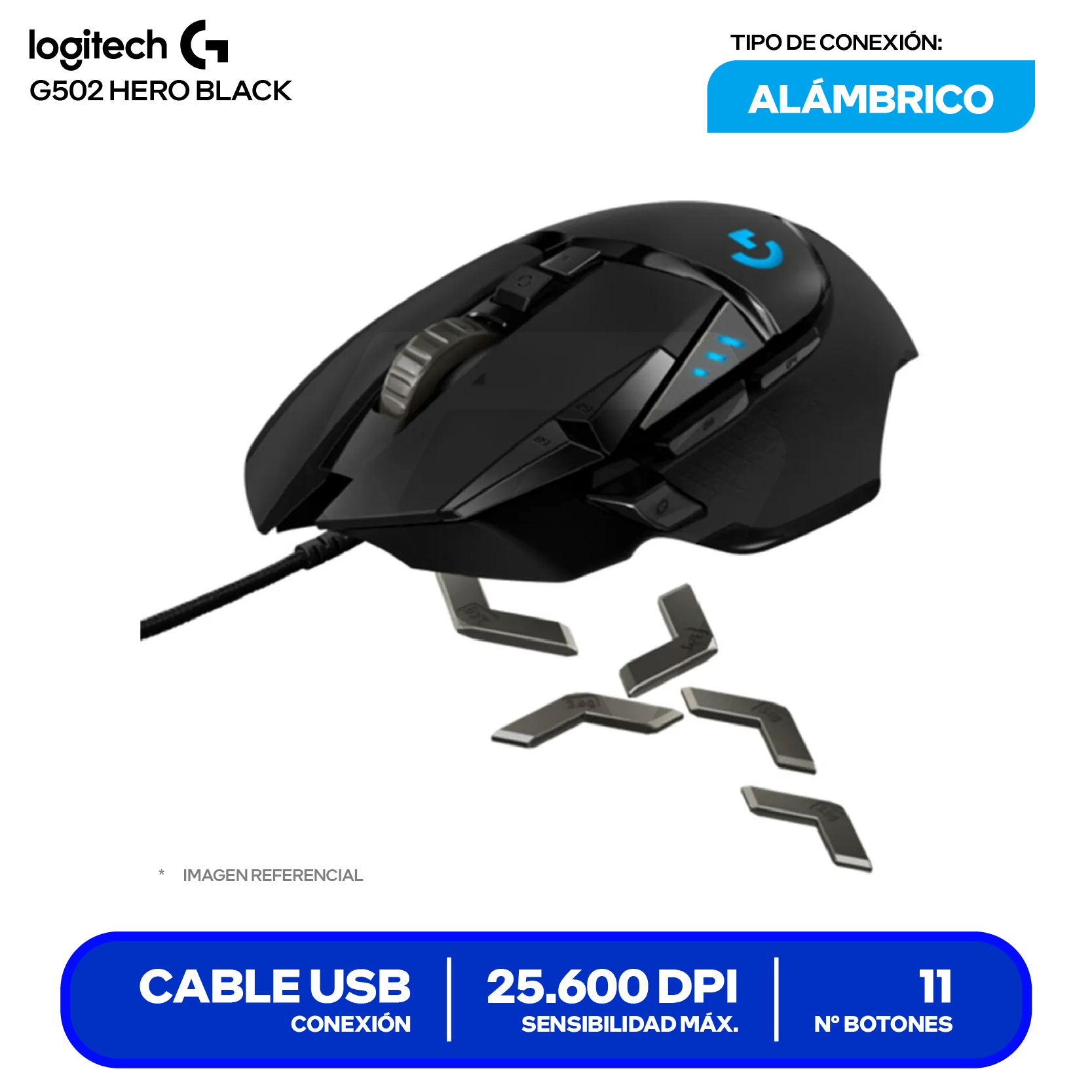 Mouse Gamer Logitech G502 Hero Black ( 910-005550 ) 25.600 DPI