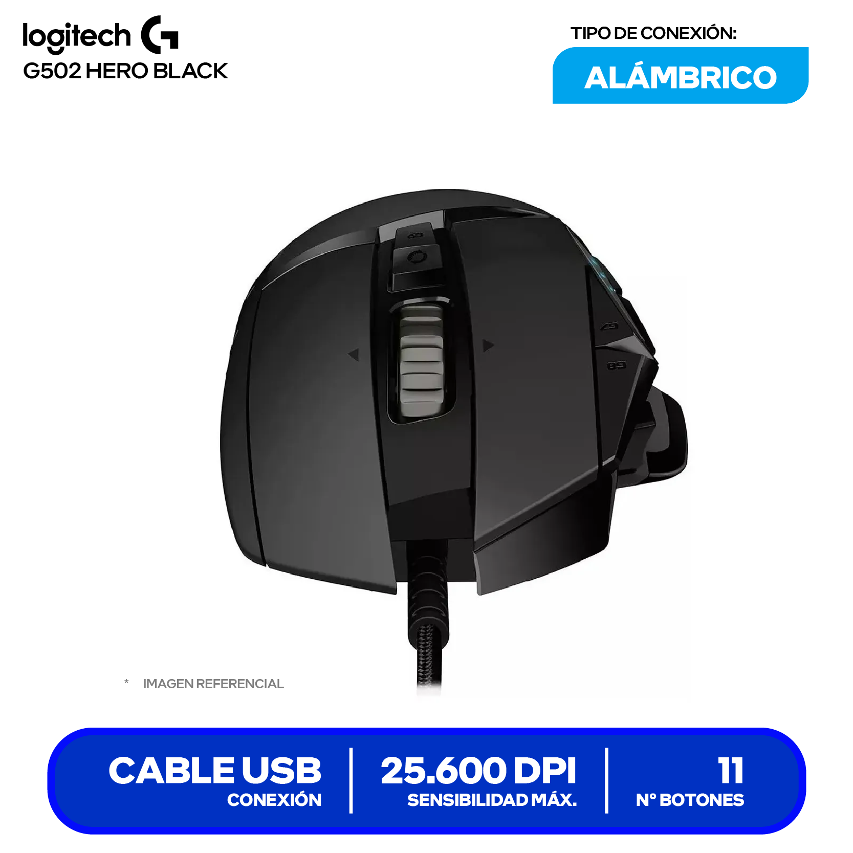 Mouse Gamer Logitech G502 Hero Black ( 910-005550 ) 25.600 DPI