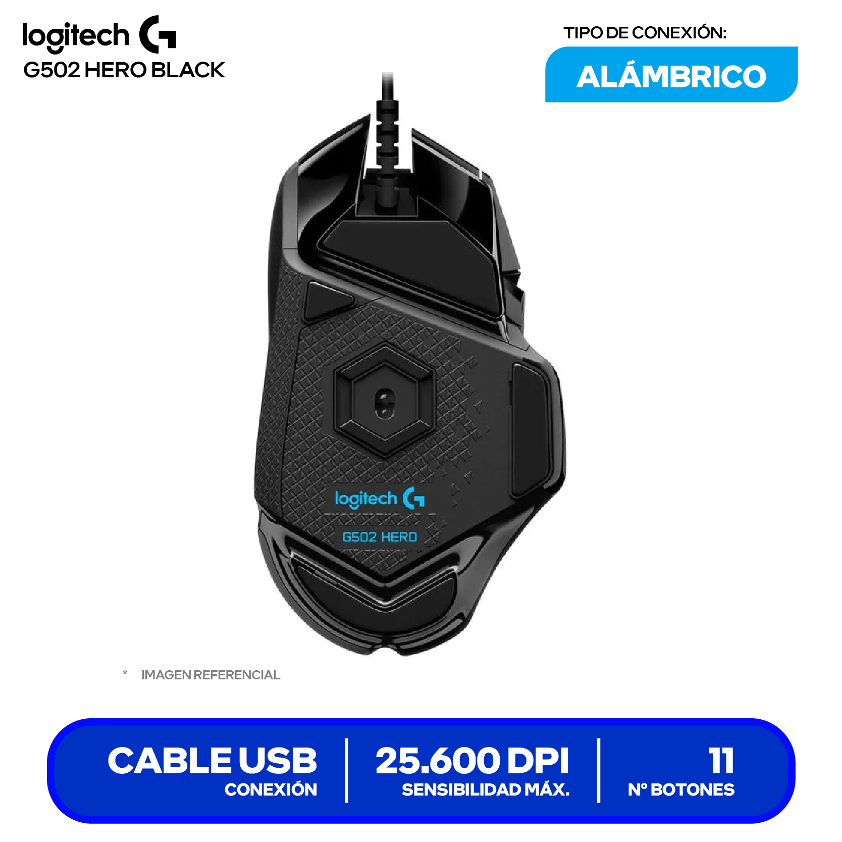 Mouse Gamer Logitech G502 Hero Black ( 910-005550 ) 25.600 DPI
