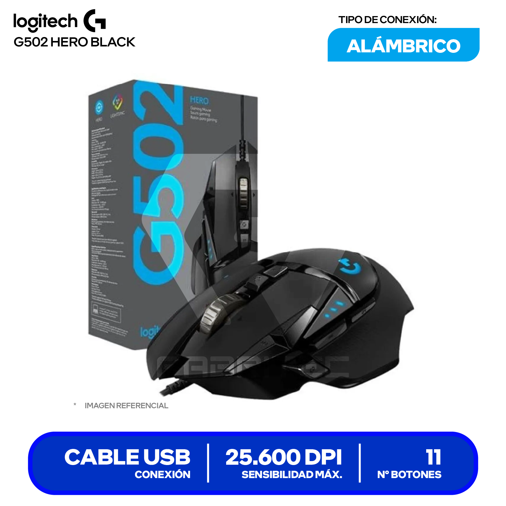 Mouse Gamer Logitech G502 Hero Black ( 910-005550 ) 25.600 DPI