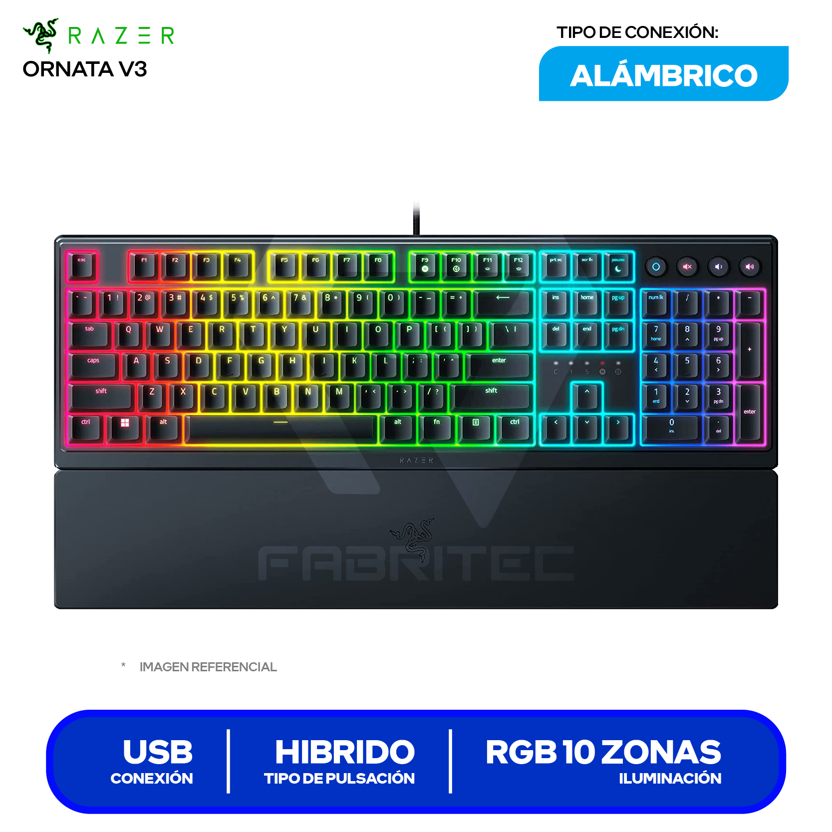 Teclado Gamer Alámbrico Razer Ornata V3 (RZ03-04461100-R311) Semi mecánico RGB