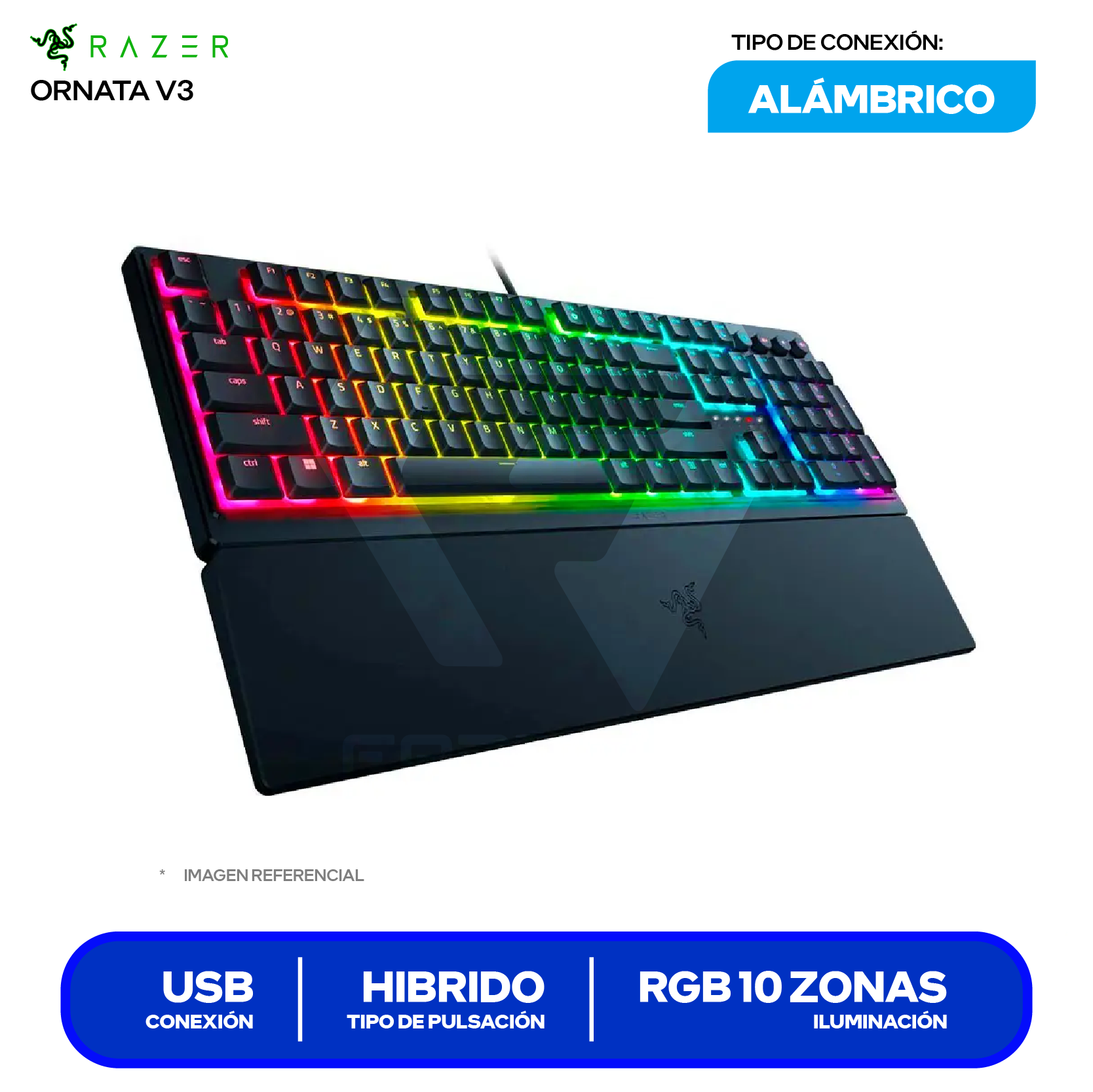 Teclado Gamer Alámbrico Razer Ornata V3 (RZ03-04461100-R311) Semi mecánico RGB