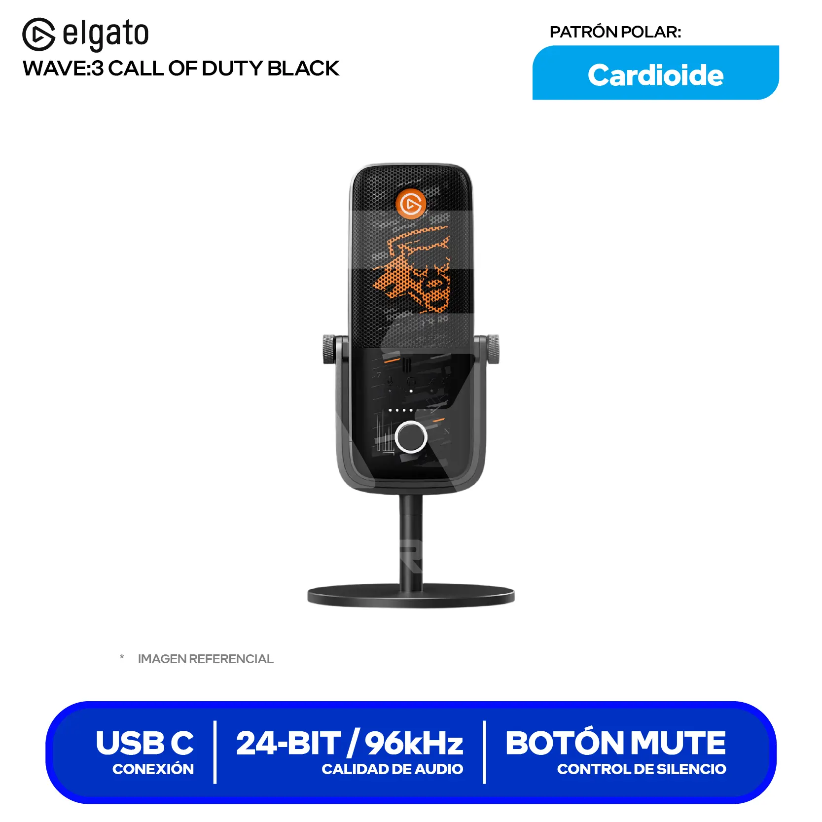 Micrófono Elgato Wave 3 Call of Duty Edición Limitada Negro (10MAB9901-COD24003) USB-C