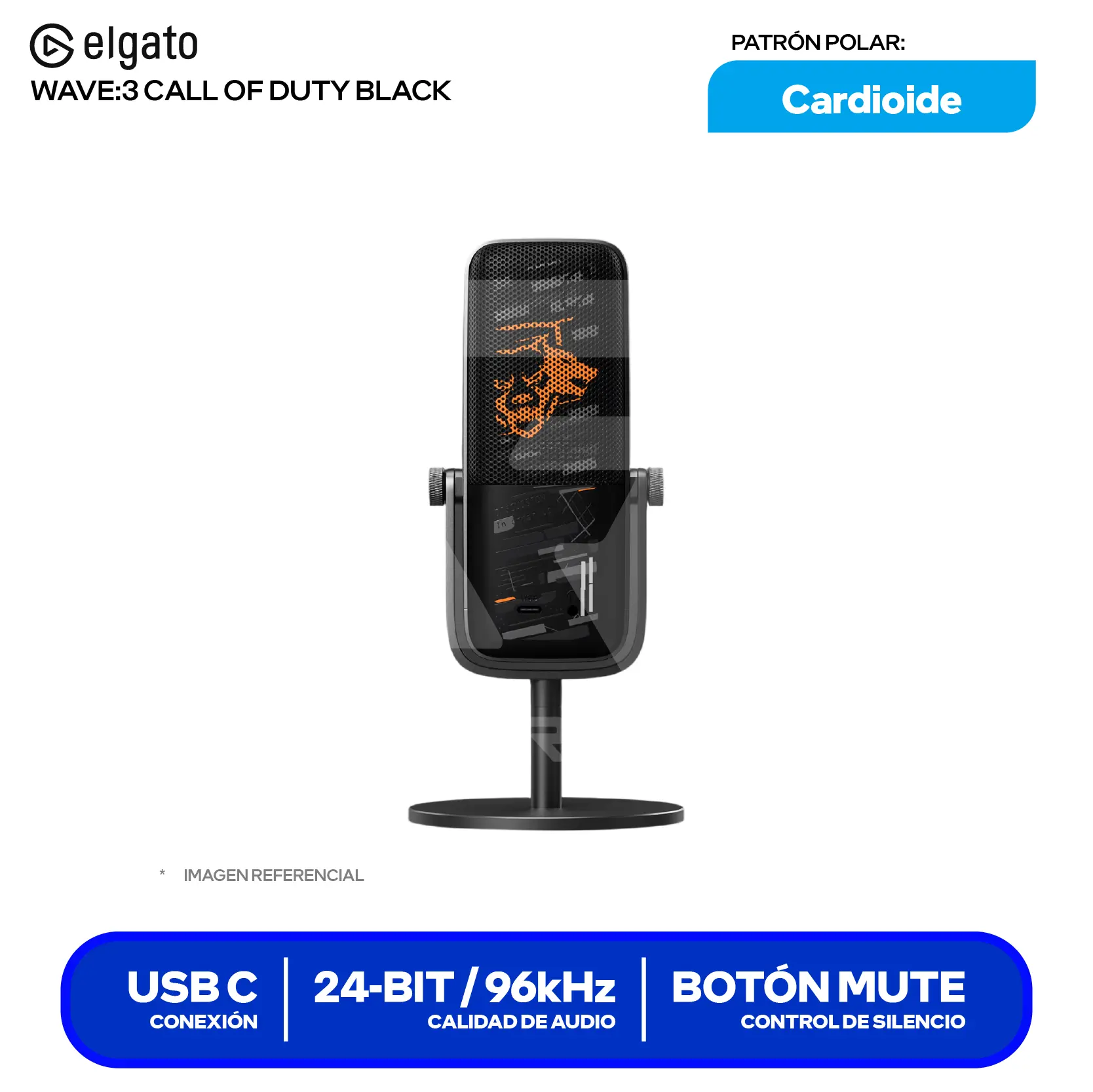 Micrófono Elgato Wave 3 Call of Duty Edición Limitada Negro (10MAB9901-COD24003) USB-C