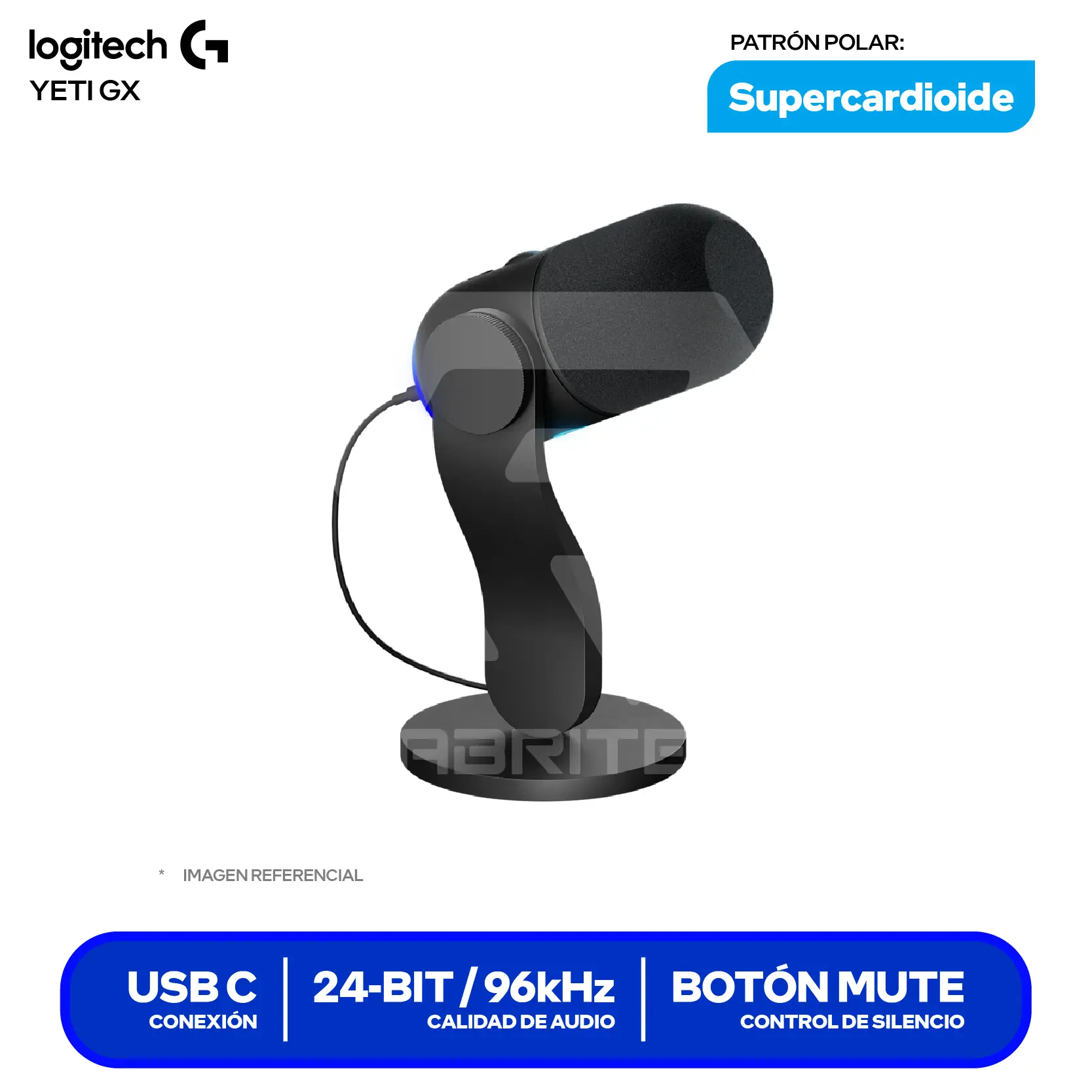 Micrófono Logitech G Yeti GX Negro (10MAB9901-COD24003) USB, RGB