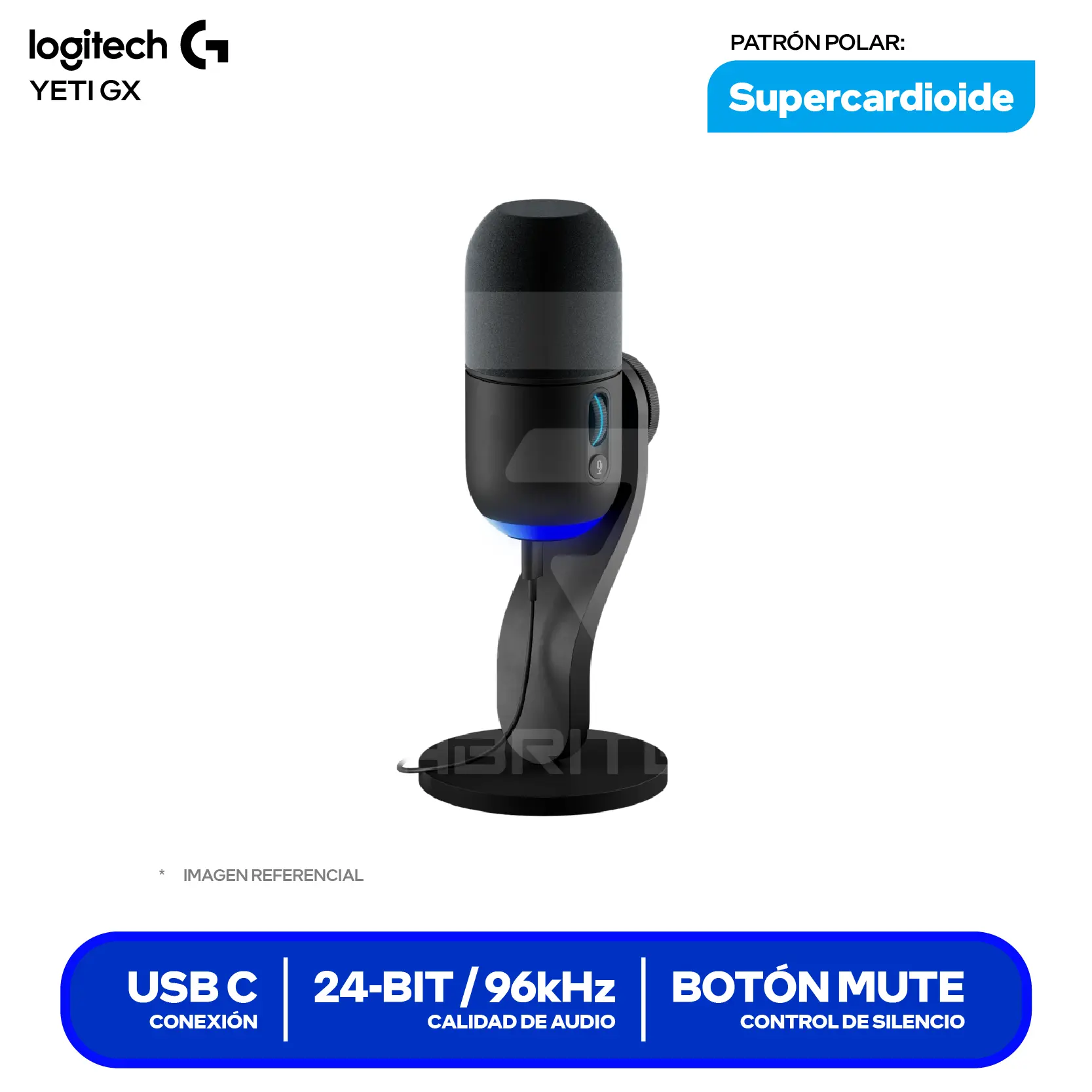 Micrófono Logitech G Yeti GX Negro (10MAB9901-COD24003) USB, RGB