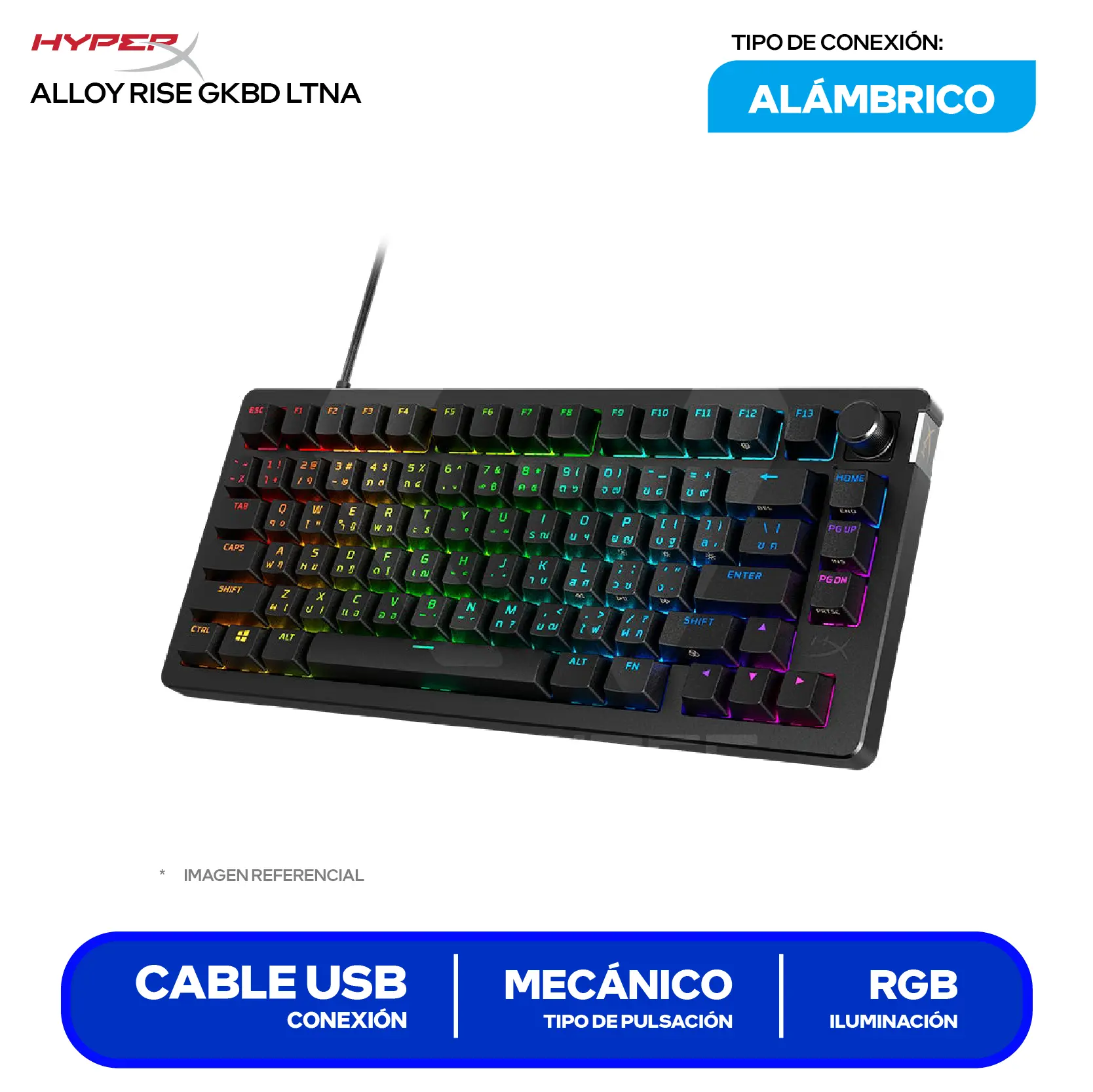 Teclado Gamer Alámbrico Hypex Alloy Rise ( 7G7A4AA#ABM ) Switch Red, Mecánico RGB