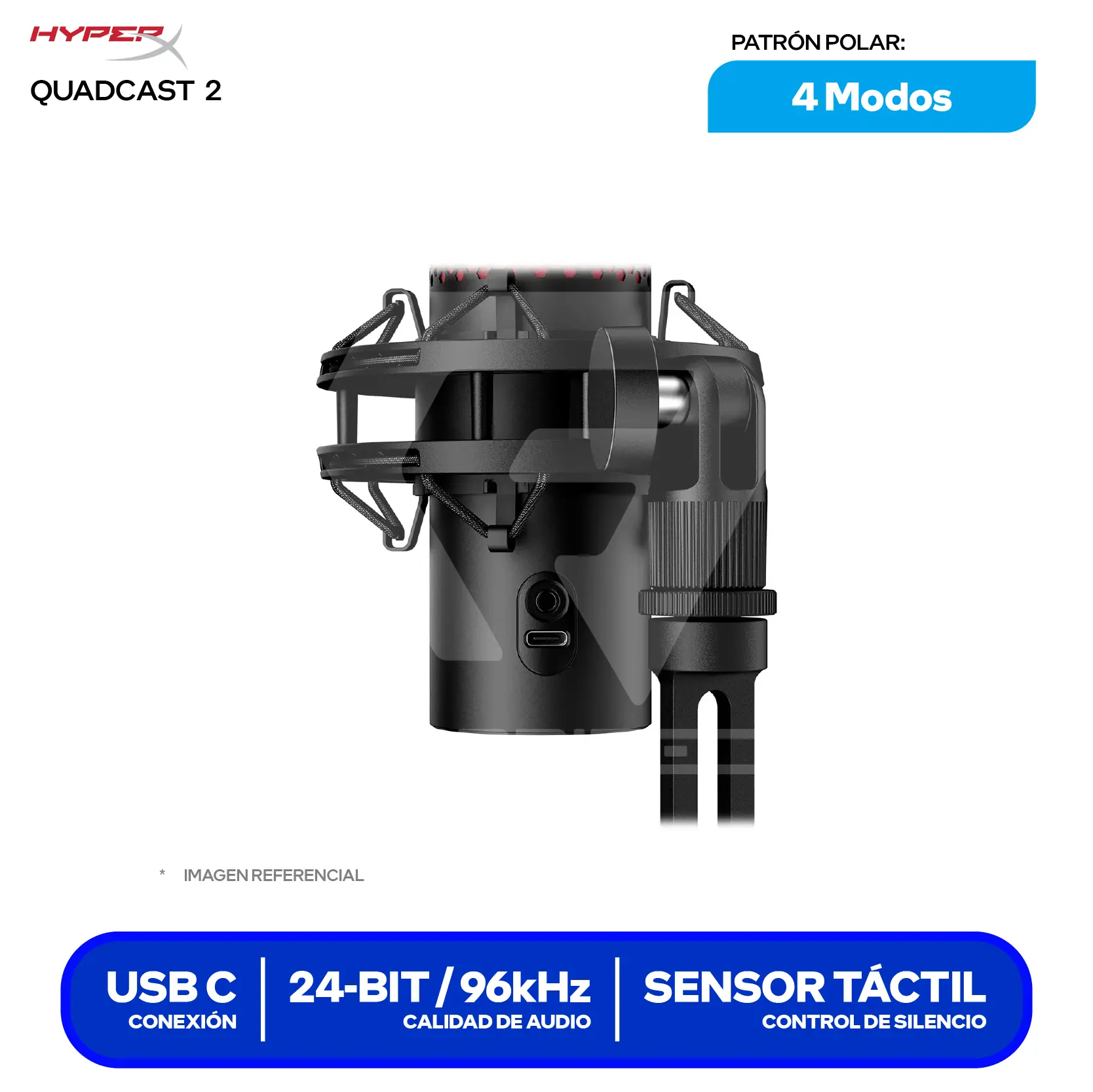 Micrófono HyperX QuadCast 2 Negro/Rojo (872V1AA) USB-C
