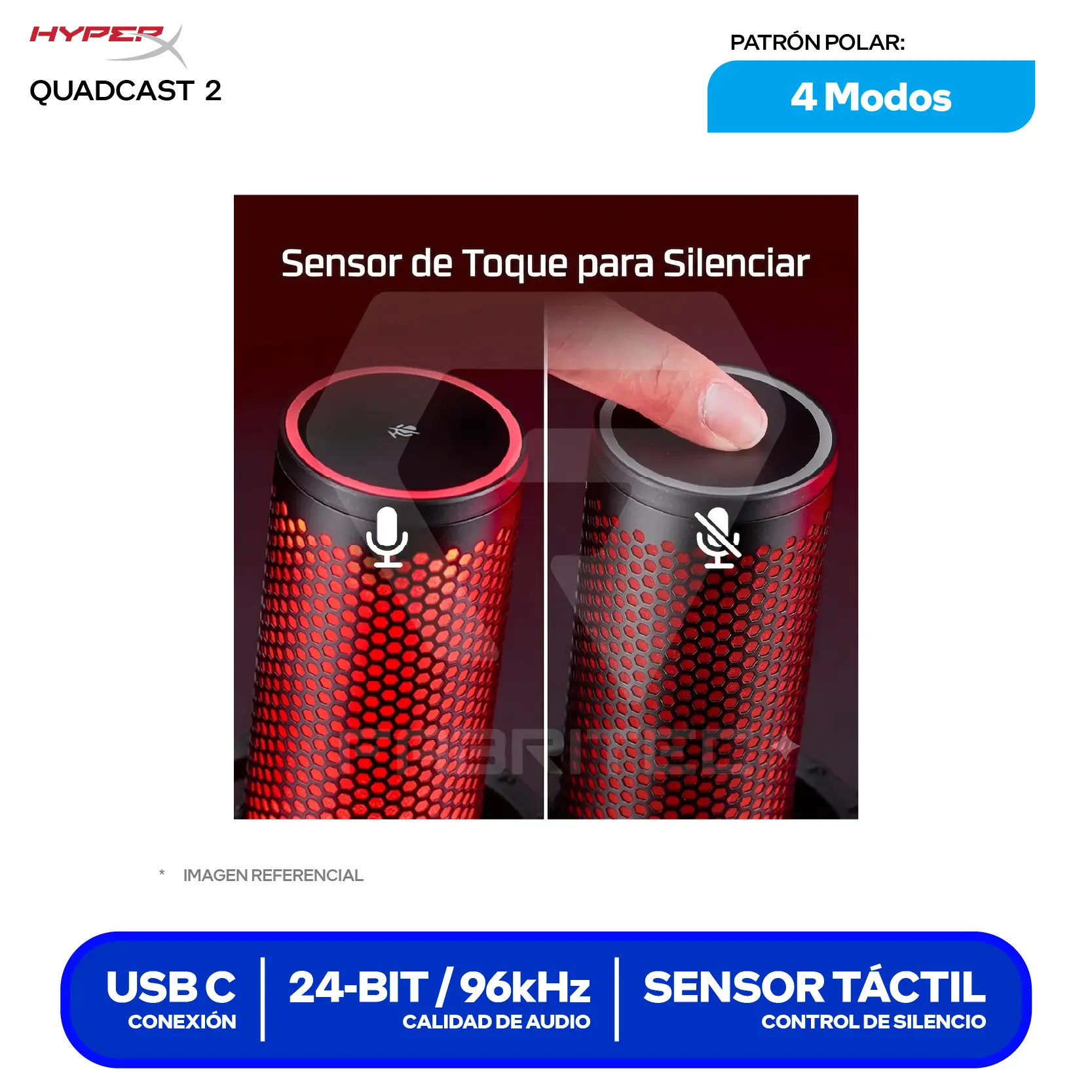 Micrófono HyperX QuadCast 2 Negro/Rojo (872V1AA) USB-C