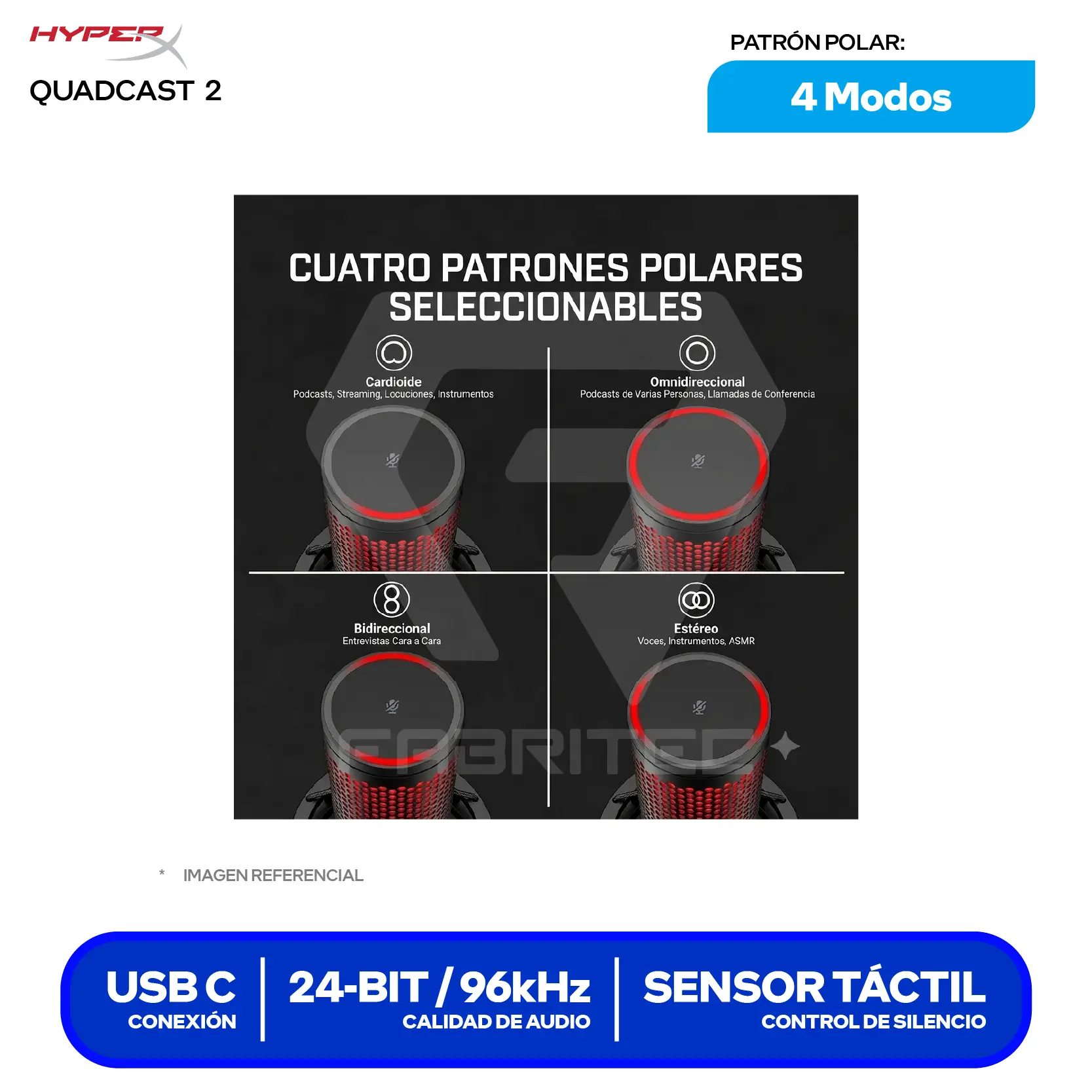 Micrófono HyperX QuadCast 2 Negro/Rojo (872V1AA) USB-C