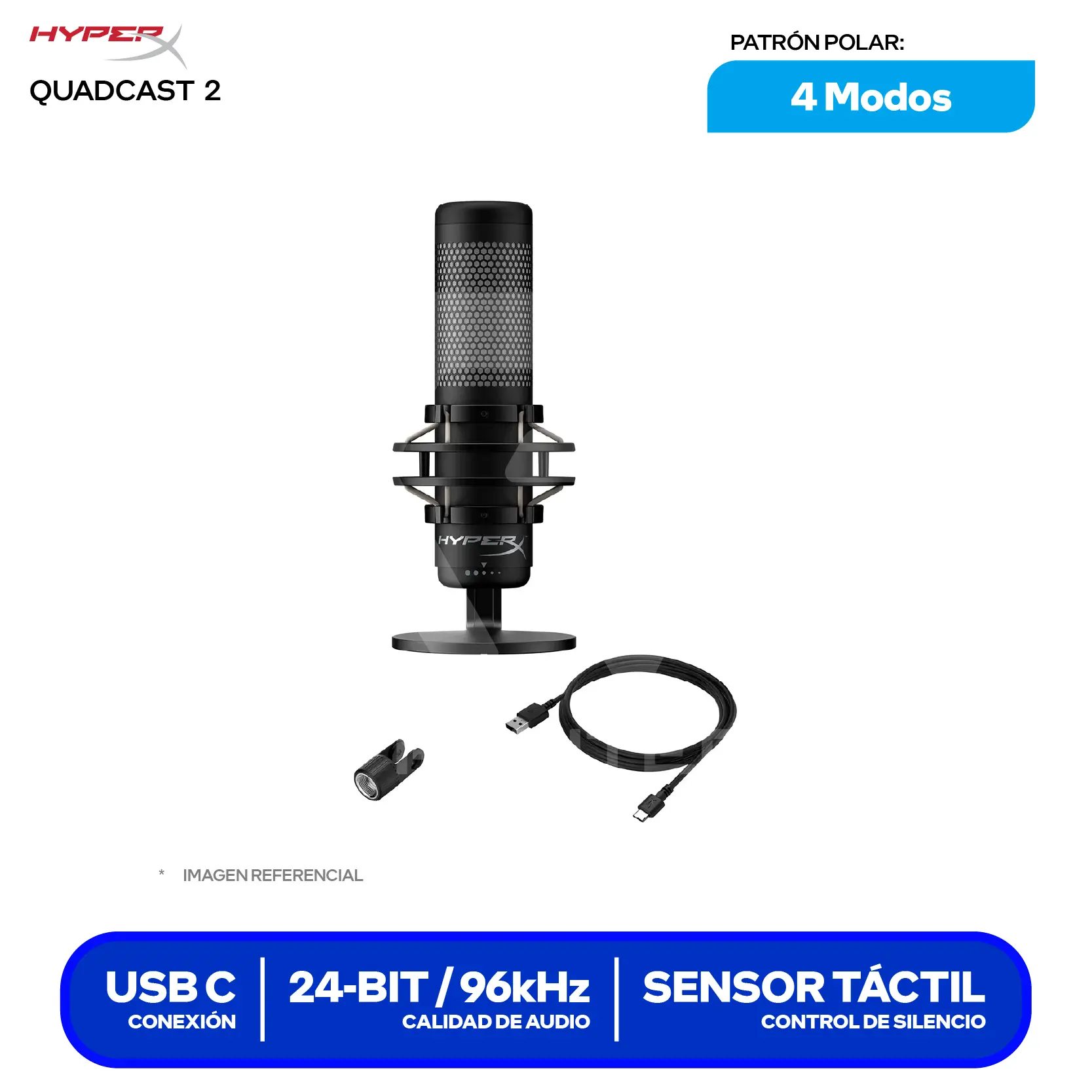 Micrófono HyperX QuadCast 2 Negro/Rojo (872V1AA) USB-C