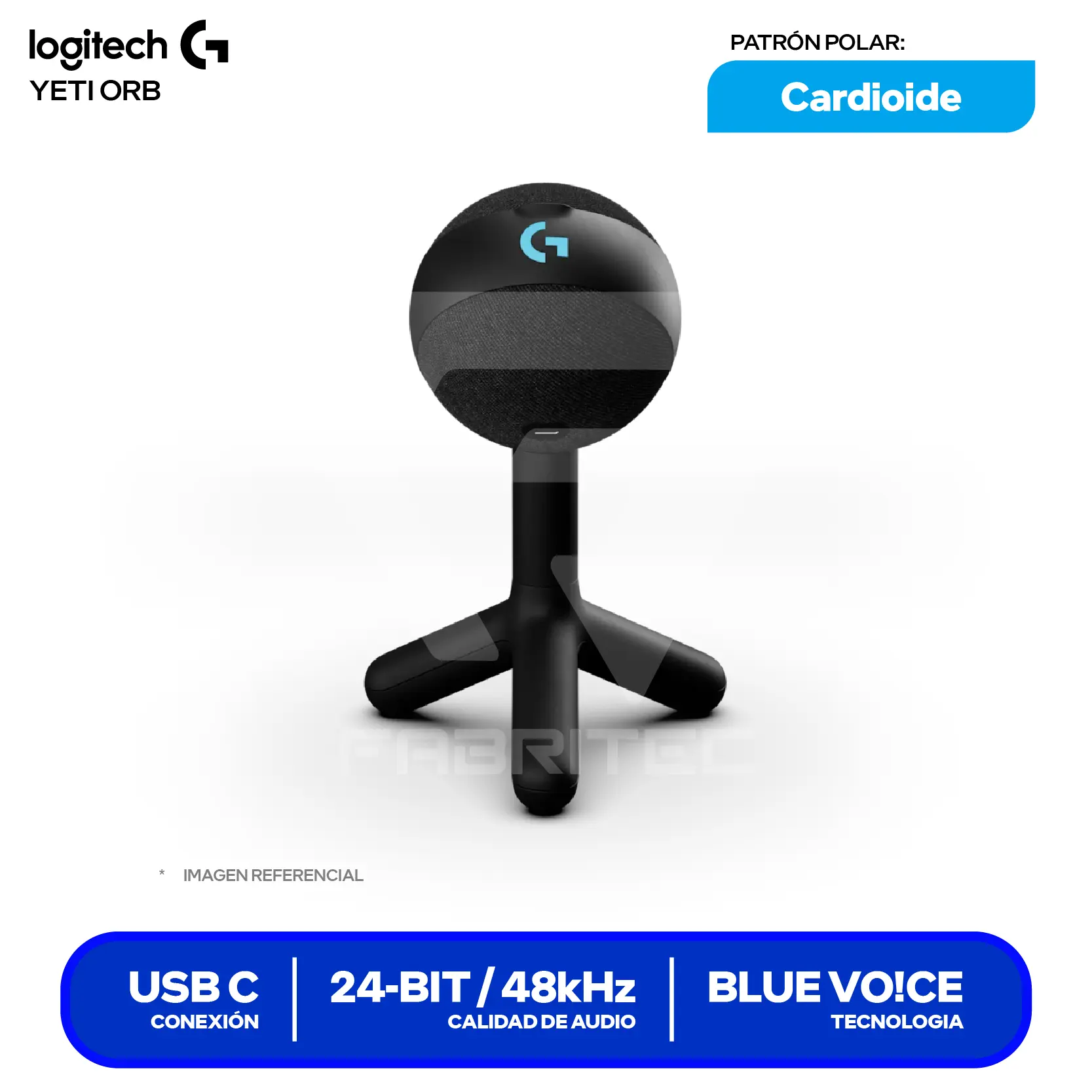 Micrófono Logitech G Yeti Orb Negro (988-000550) USB-C, RGB