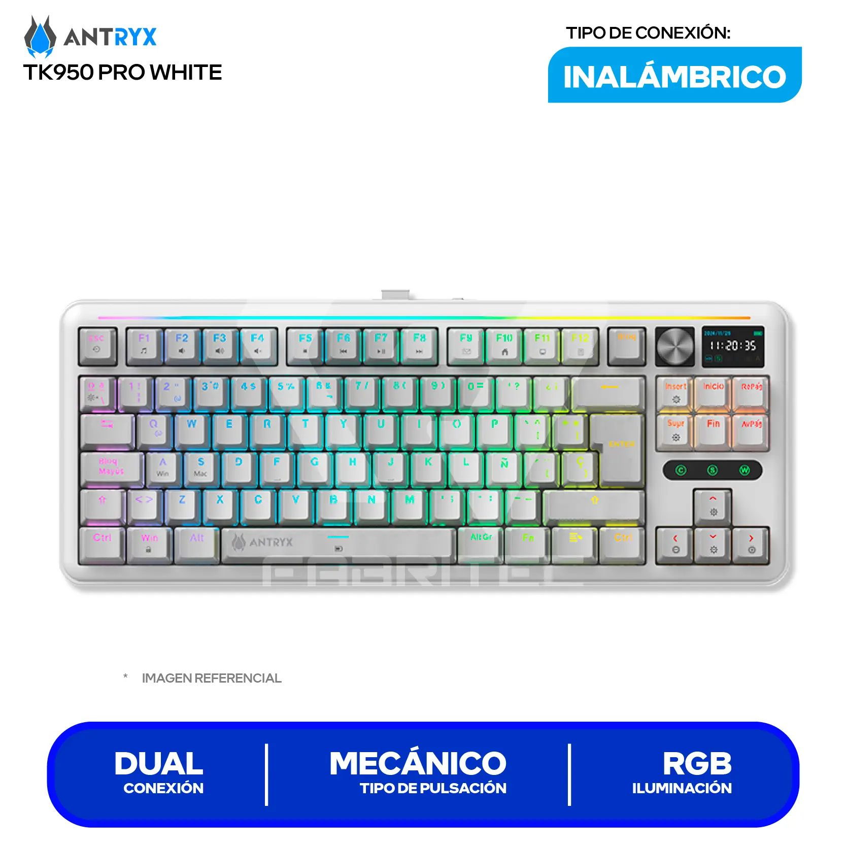 Teclado Gamer Inalámbrico Antryx TK950 PRO WHITE ( ATK-950PWGRE-SP ) Switch Red, Mecánico