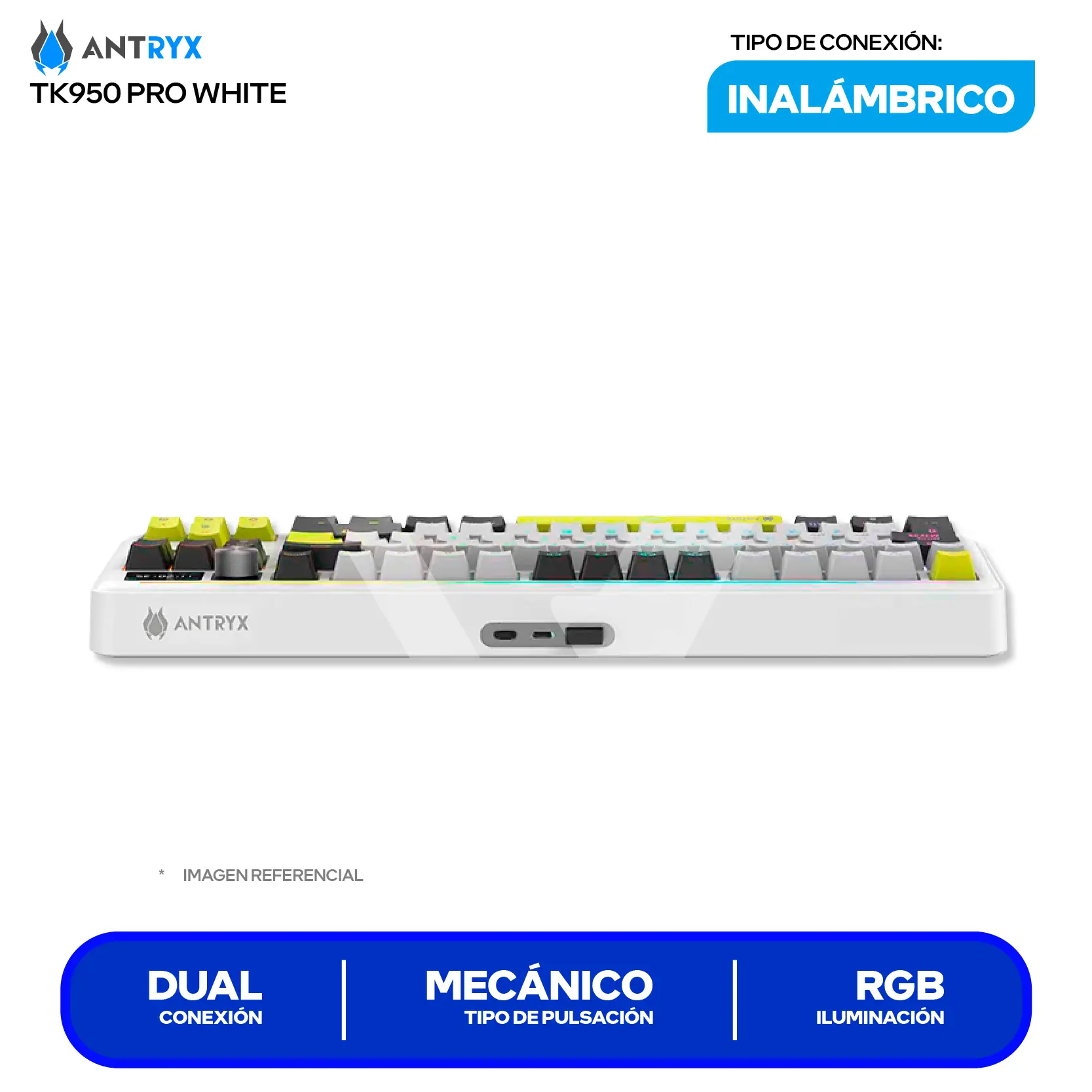 Teclado Gamer Inalámbrico Antryx TK950 PRO WHITE ( ATK-950PWGRE-SP ) Switch Red, Mecánico