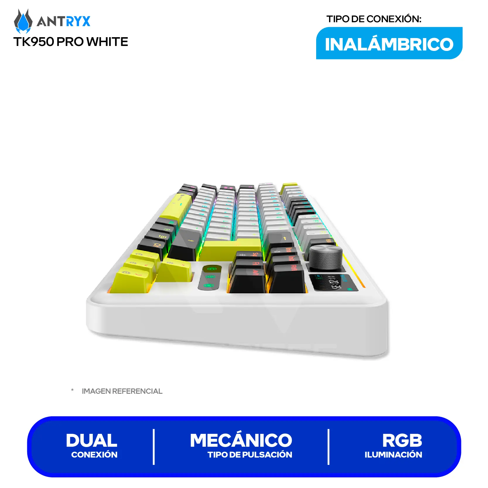 Teclado Gamer Inalámbrico Antryx TK950 PRO WHITE ( ATK-950PWGRE-SP ) Switch Red, Mecánico