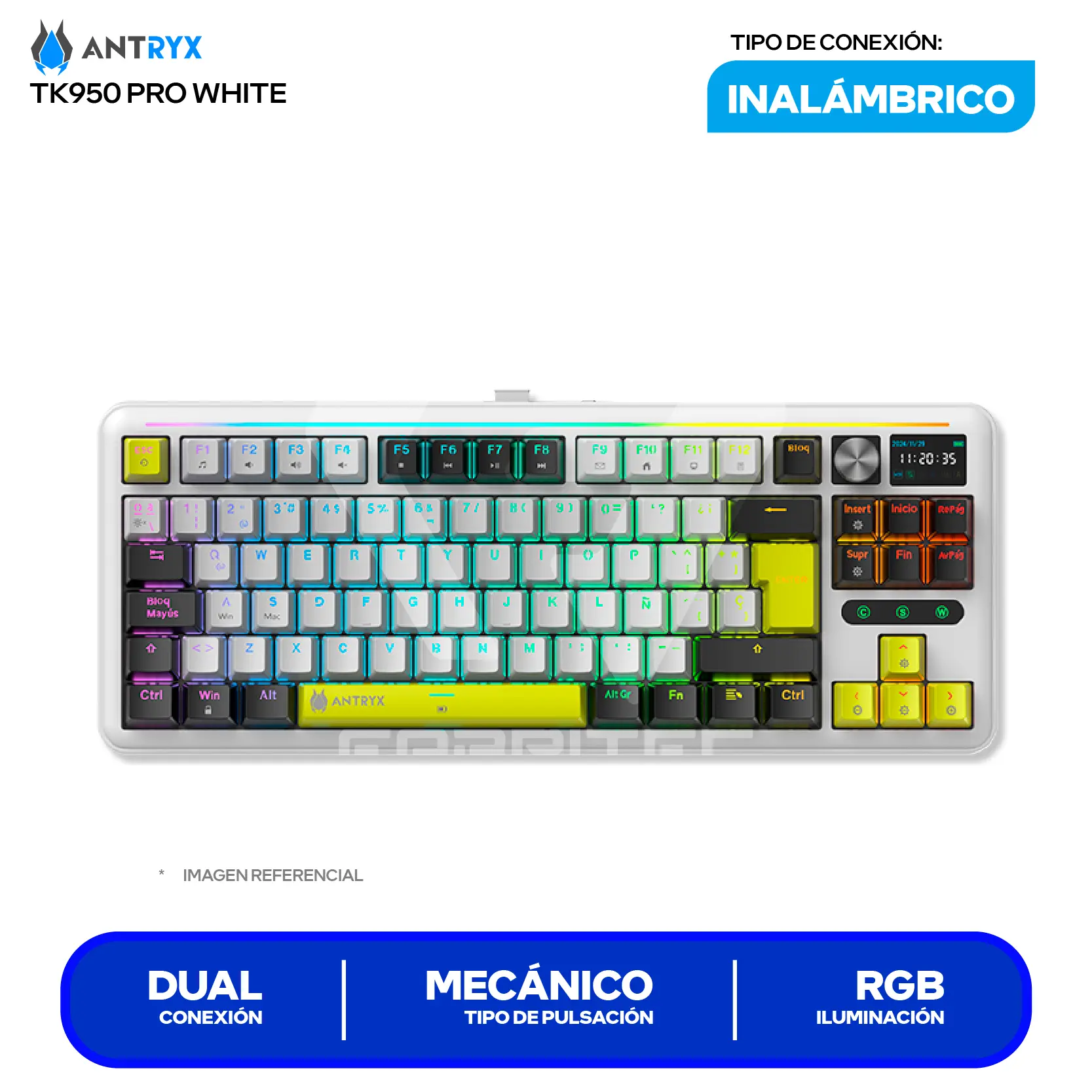 Teclado Gamer Inalámbrico Antryx TK950 PRO WHITE ( ATK-950PWGRE-SP ) Switch Red, Mecánico