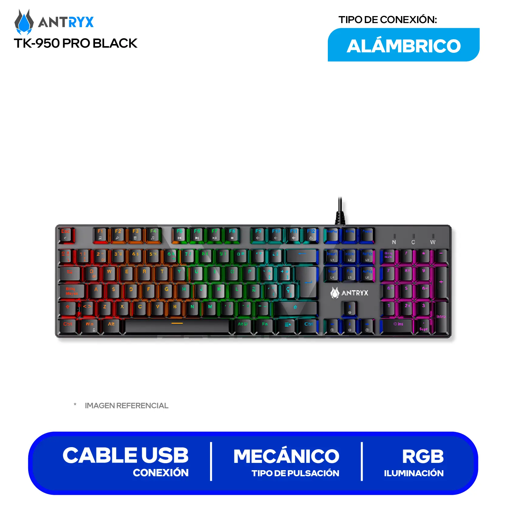 Teclado Gamer Antryx MK-760L Black ( AMK-760LKBL-SP ) Switch Blue, Mecánico RGB