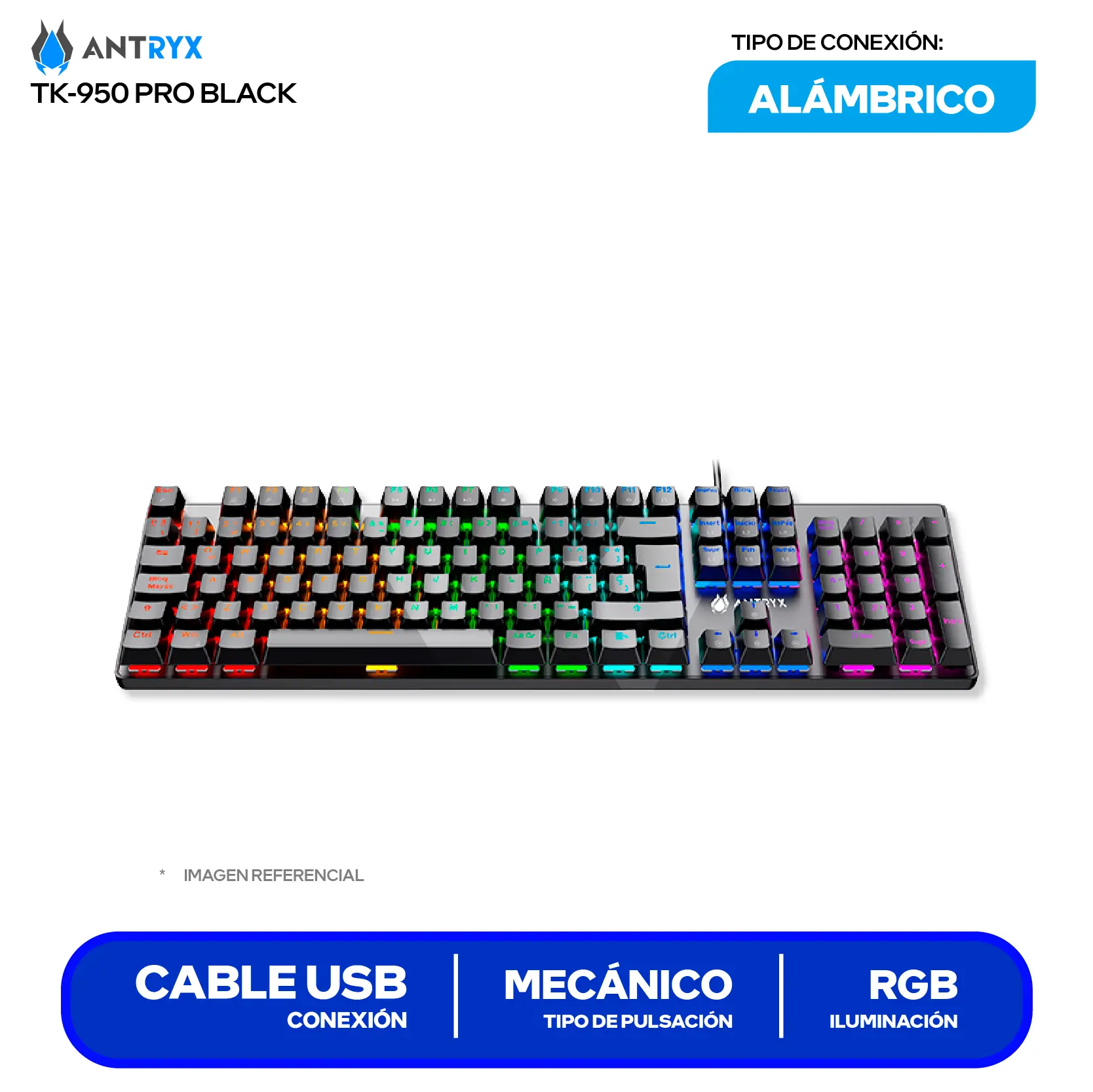 Teclado Gamer Antryx MK-760L Black ( AMK-760LKBL-SP ) Switch Blue, Mecánico RGB