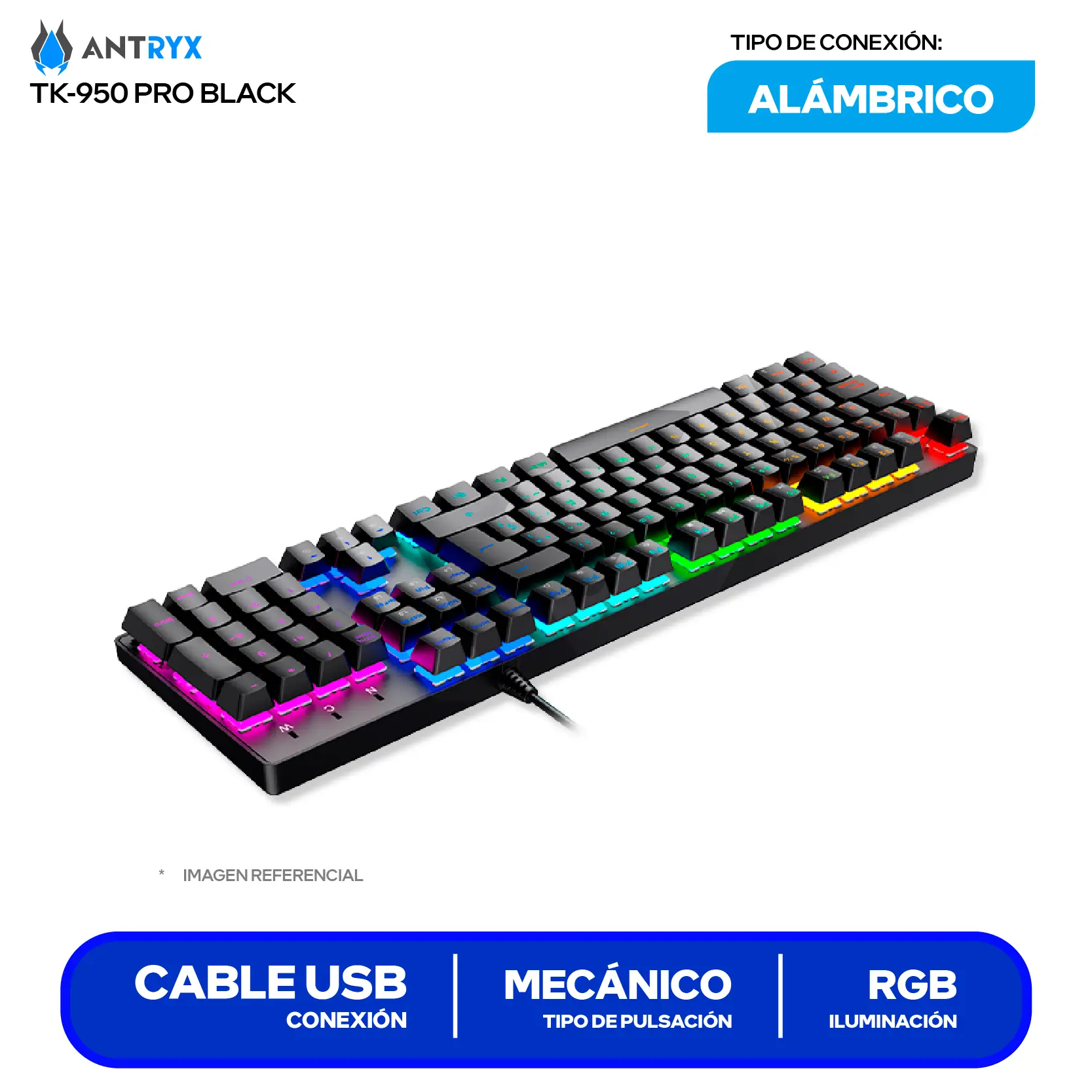 Teclado Gamer Antryx MK-760L Black ( AMK-760LKBL-SP ) Switch Blue, Mecánico RGB
