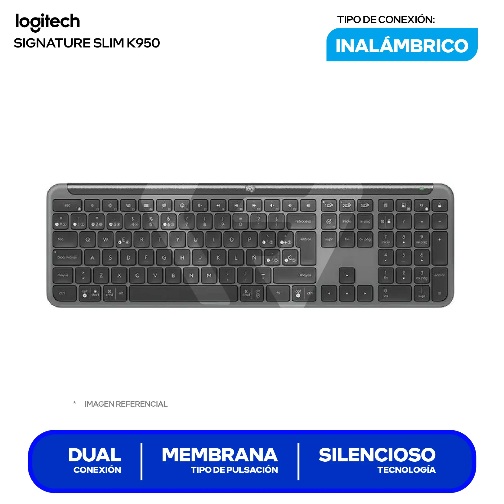 Teclado Inalámbrico Logitech Signature Slim K950 Negro ( 920-012432 ) Membrana