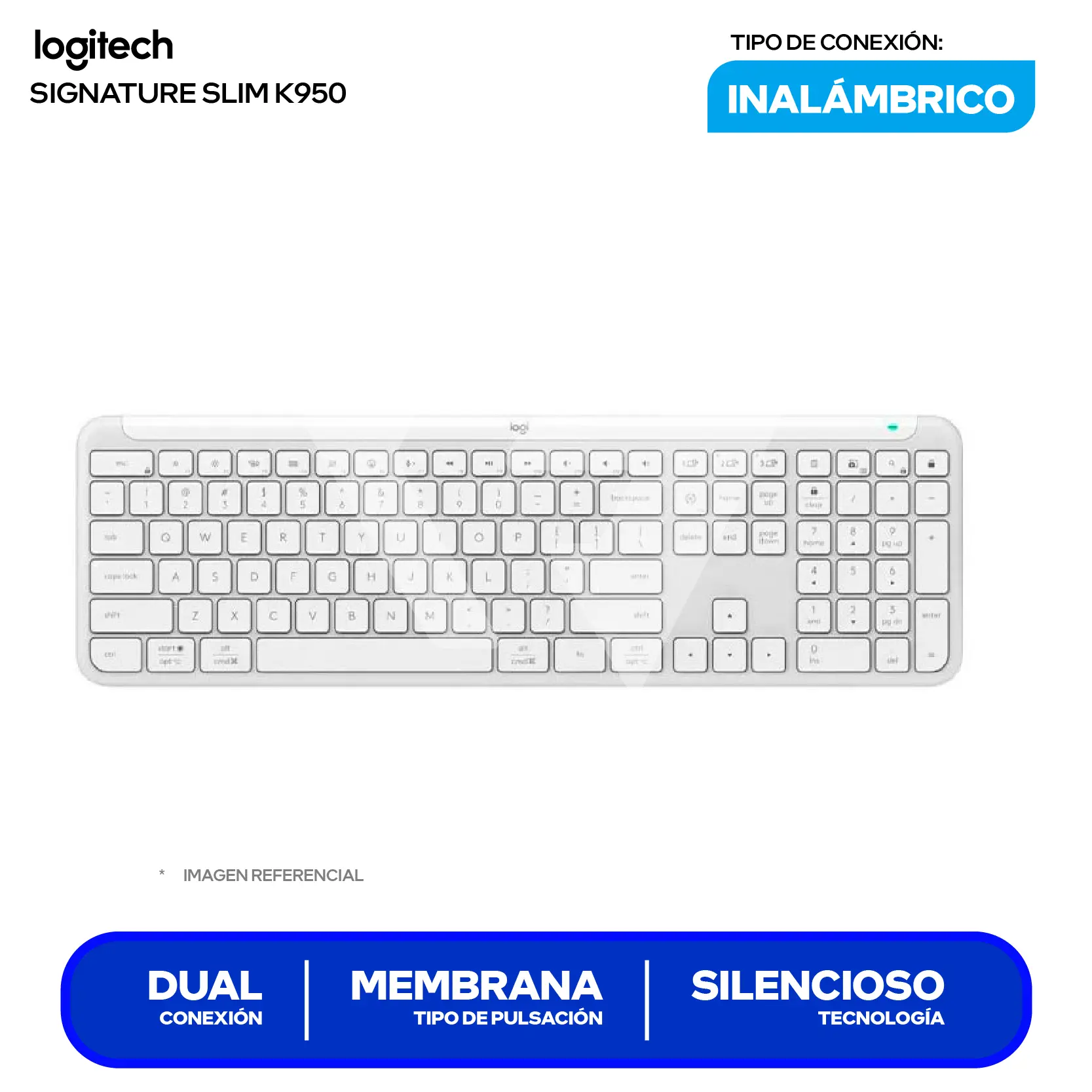 Teclado Inalámbrico Logitech Signature Slim K950 Blanco ( 920-012593 ) Membrana