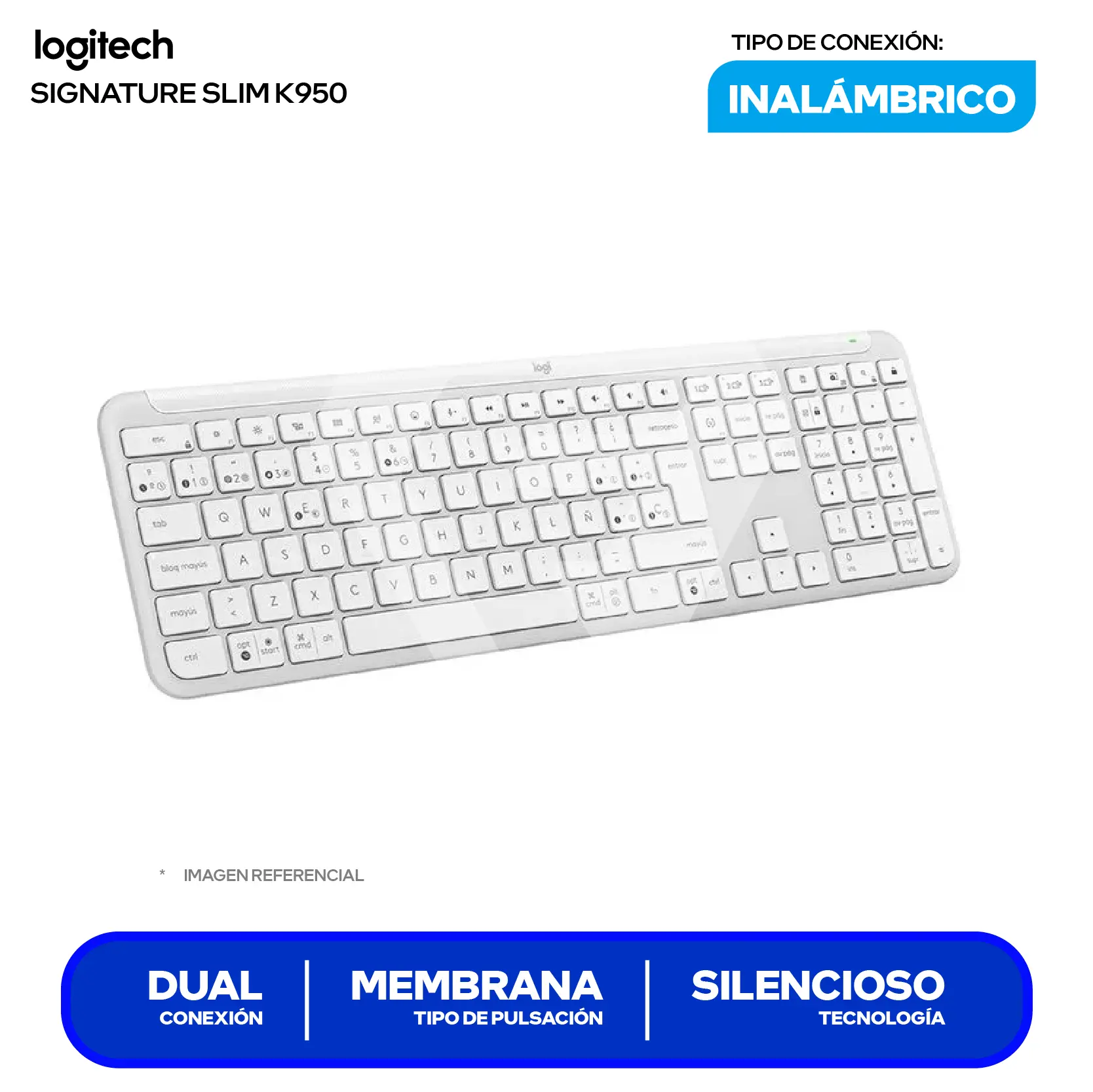 Teclado Inalámbrico Logitech Signature Slim K950 Blanco ( 920-012593 ) Membrana
