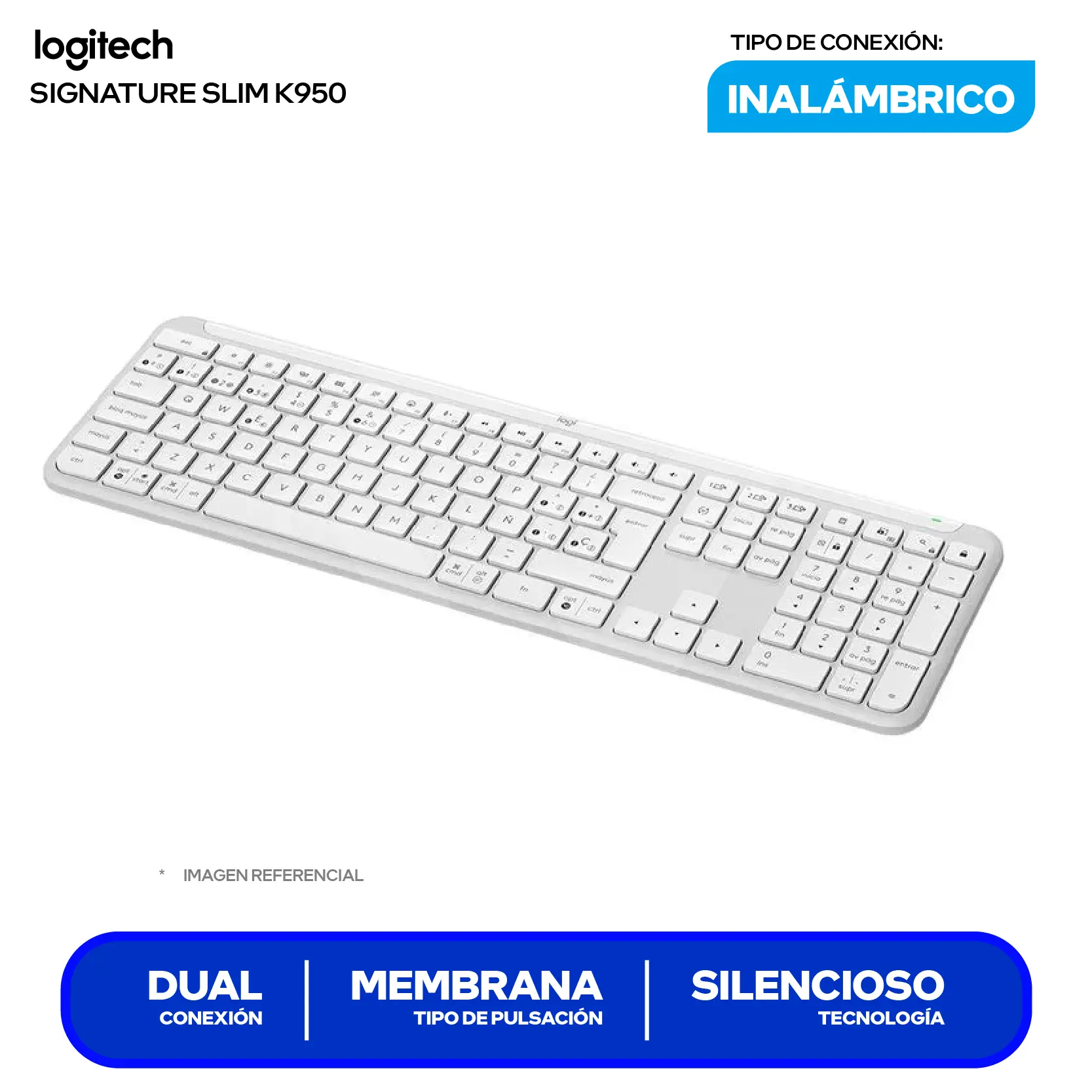 Teclado Inalámbrico Logitech Signature Slim K950 Blanco ( 920-012593 ) Membrana