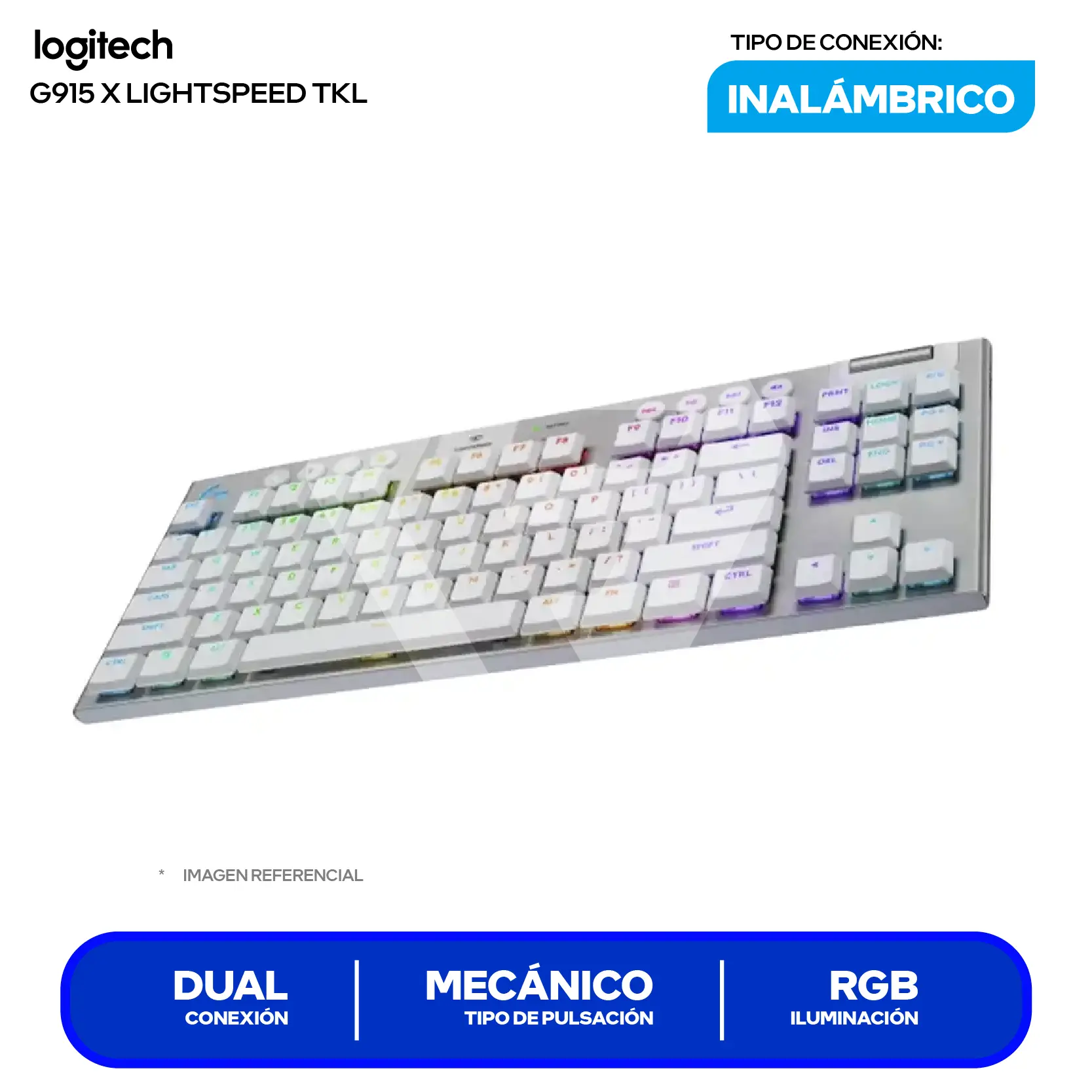 Teclado Inalámbrico Logitech G915 X Lightspeed TKL Blanco ( 920-012732 ) Mecánico RGB