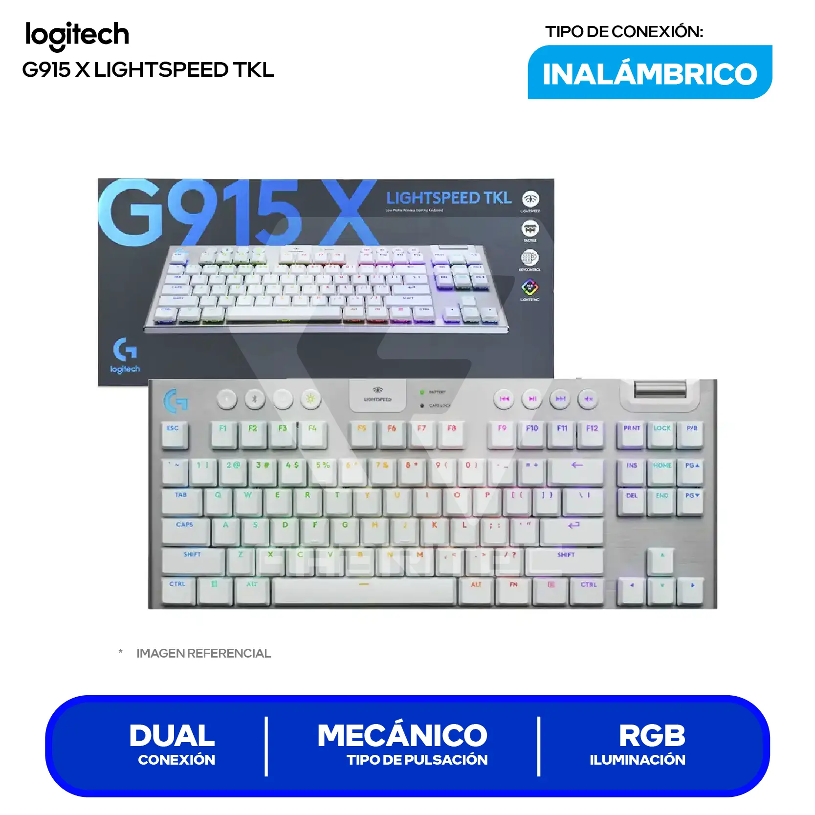 Teclado Inalámbrico Logitech G915 X Lightspeed TKL Blanco ( 920-012732 ) Mecánico RGB