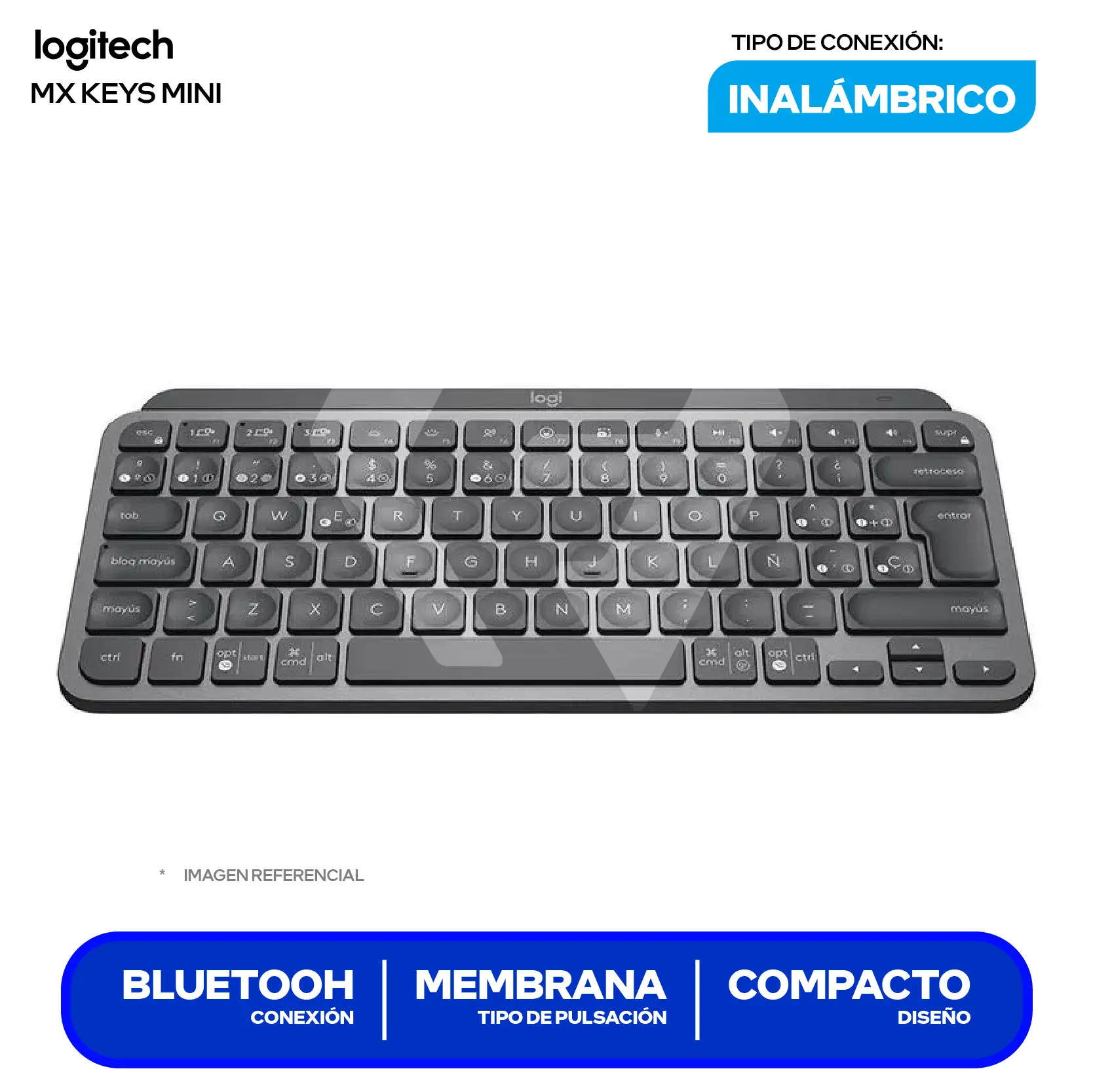 Teclado Bluetooth Logitech MX Keys Mini Negro ( 920-010476 ) Membrana