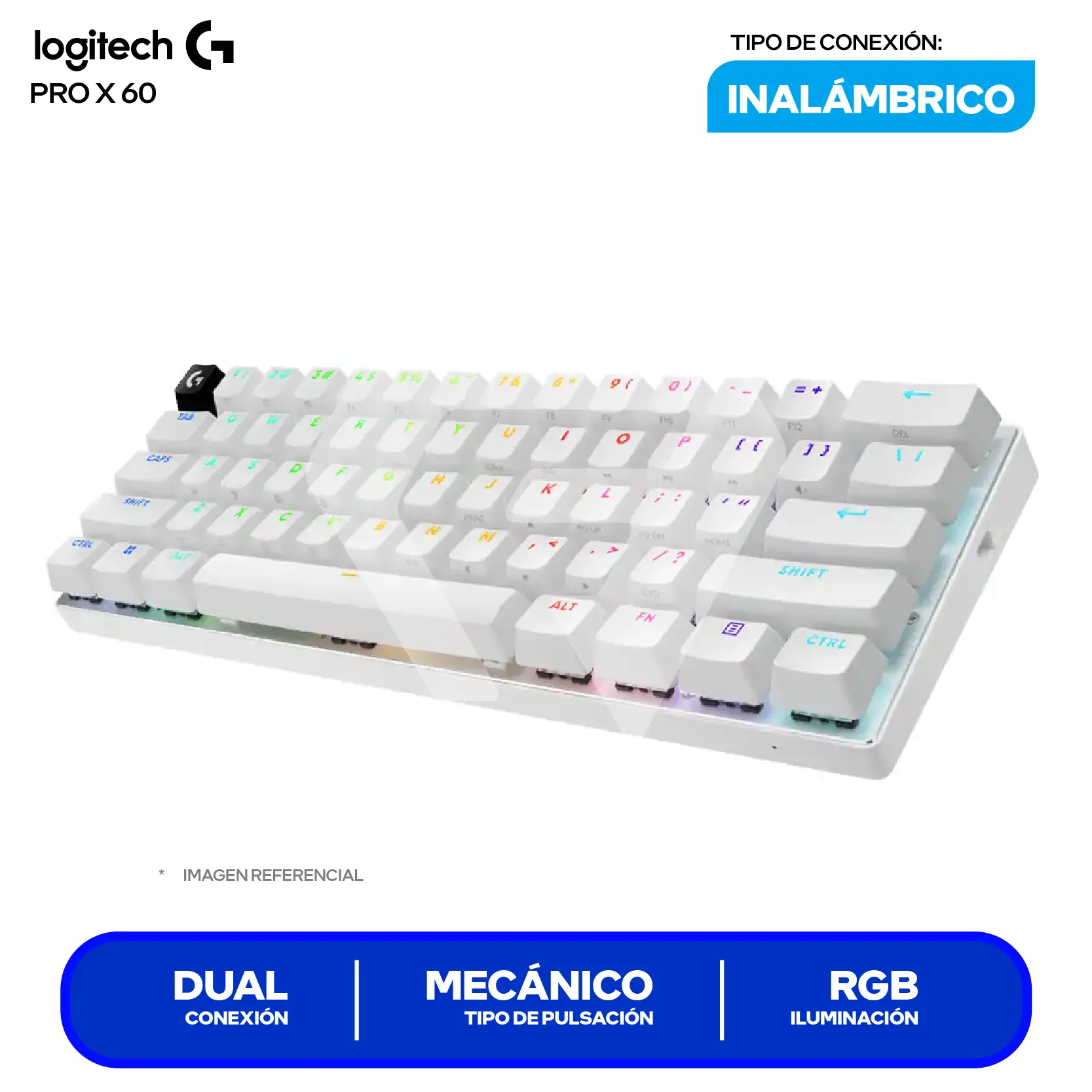 Teclado Inalámbrico Logitech PRO X 60 Lightspeed Blanco ( 920-011921 ) Mecánico