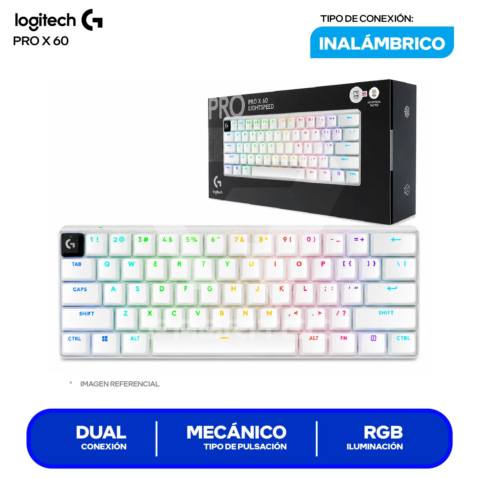 Teclado Inalámbrico Logitech PRO X 60 Lightspeed Blanco ( 920-011921 ) Mecánico