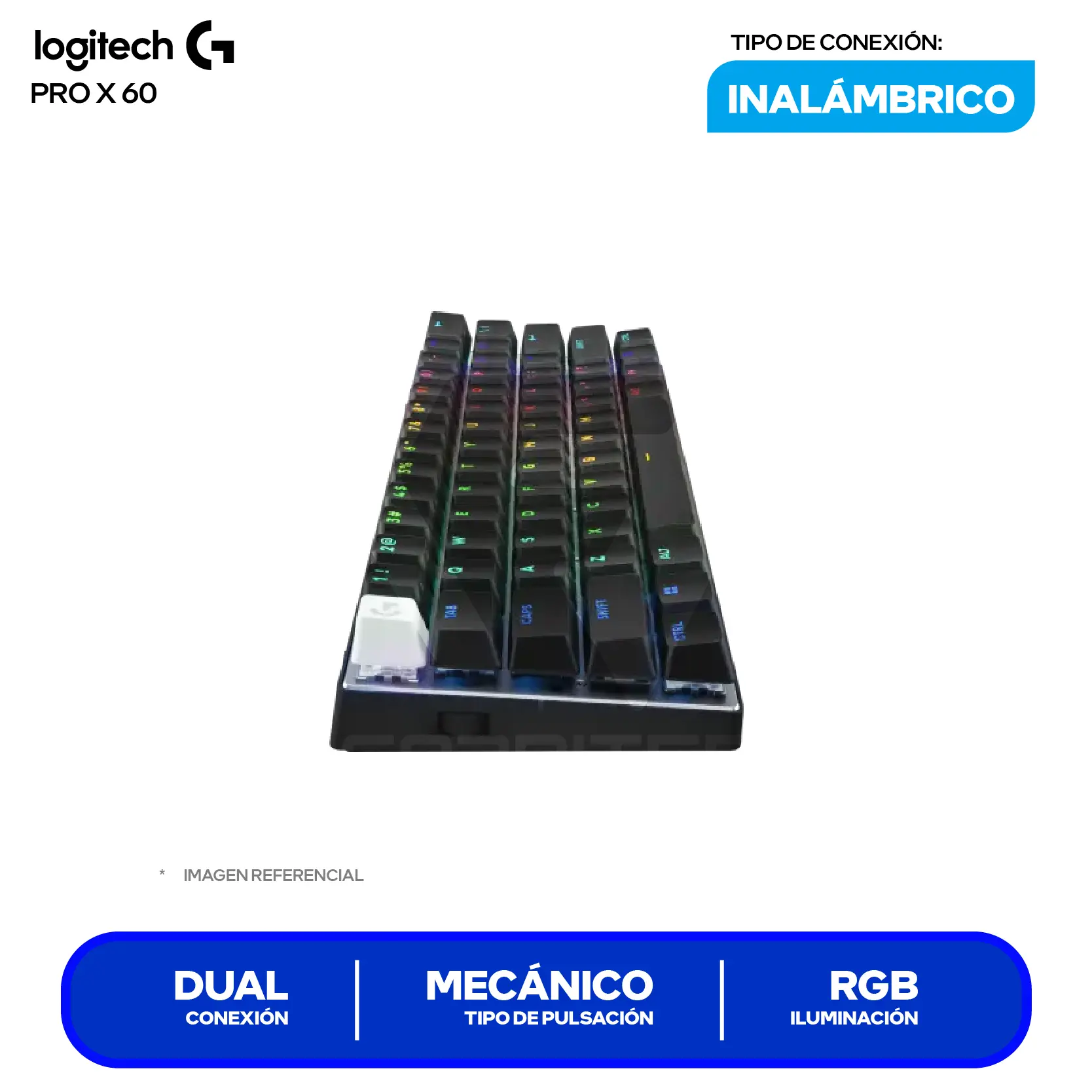 Teclado Inalámbrico Logitech PRO X 60 Lightspeed Negro ( 920-011902 ) Mecánico