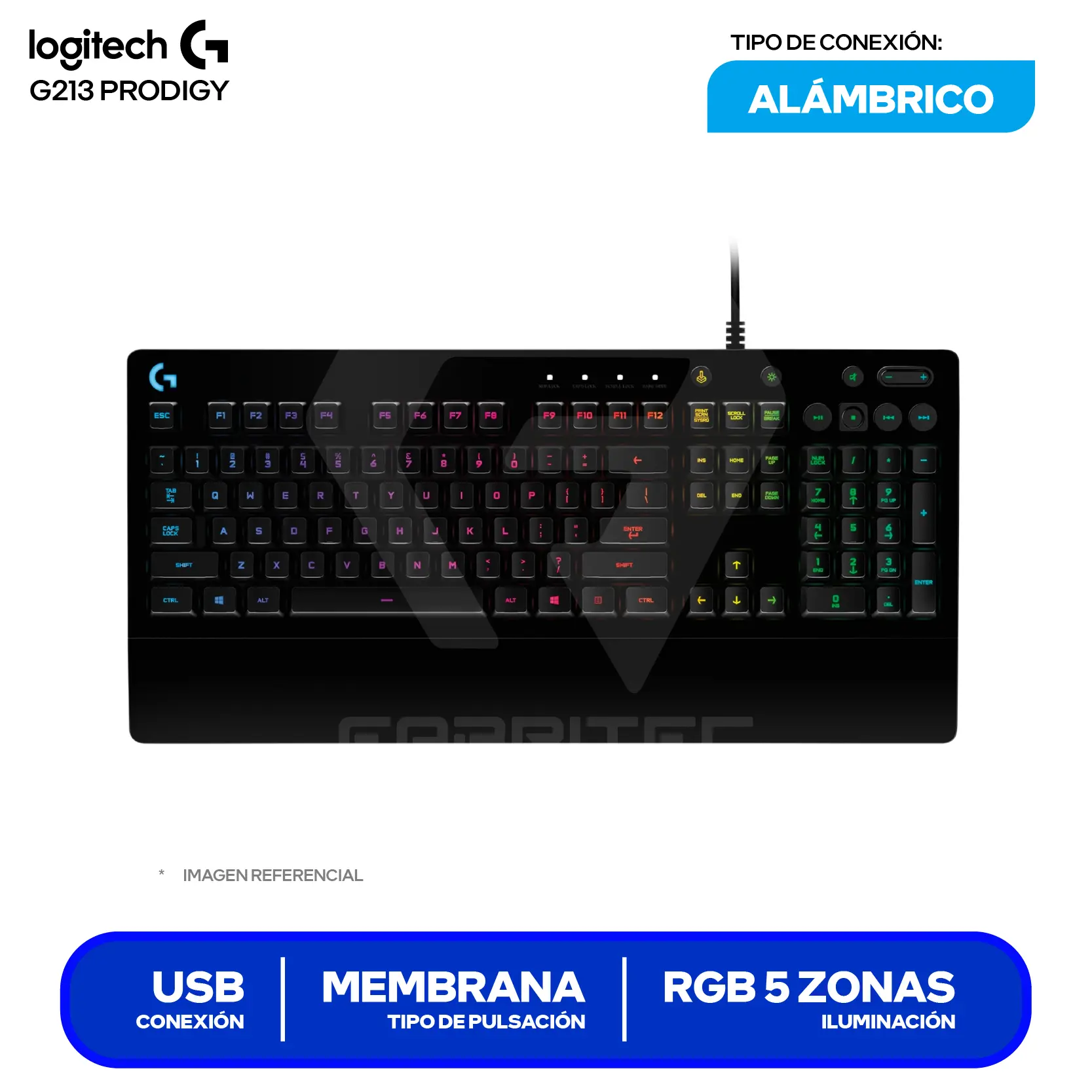 Teclado Gamer Logitech G213 Prodigy (920-008084) Membrana, RGB, Inglés